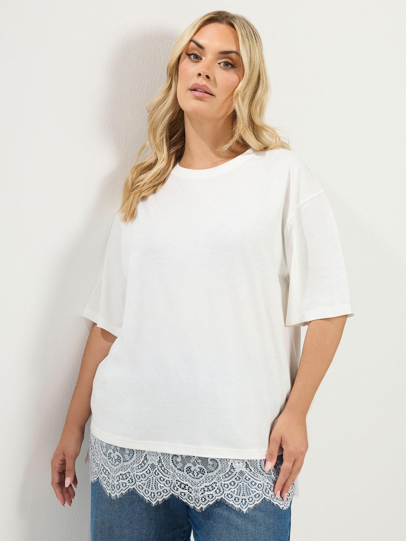 Yours Curve Lace Hem T-Shirt - White