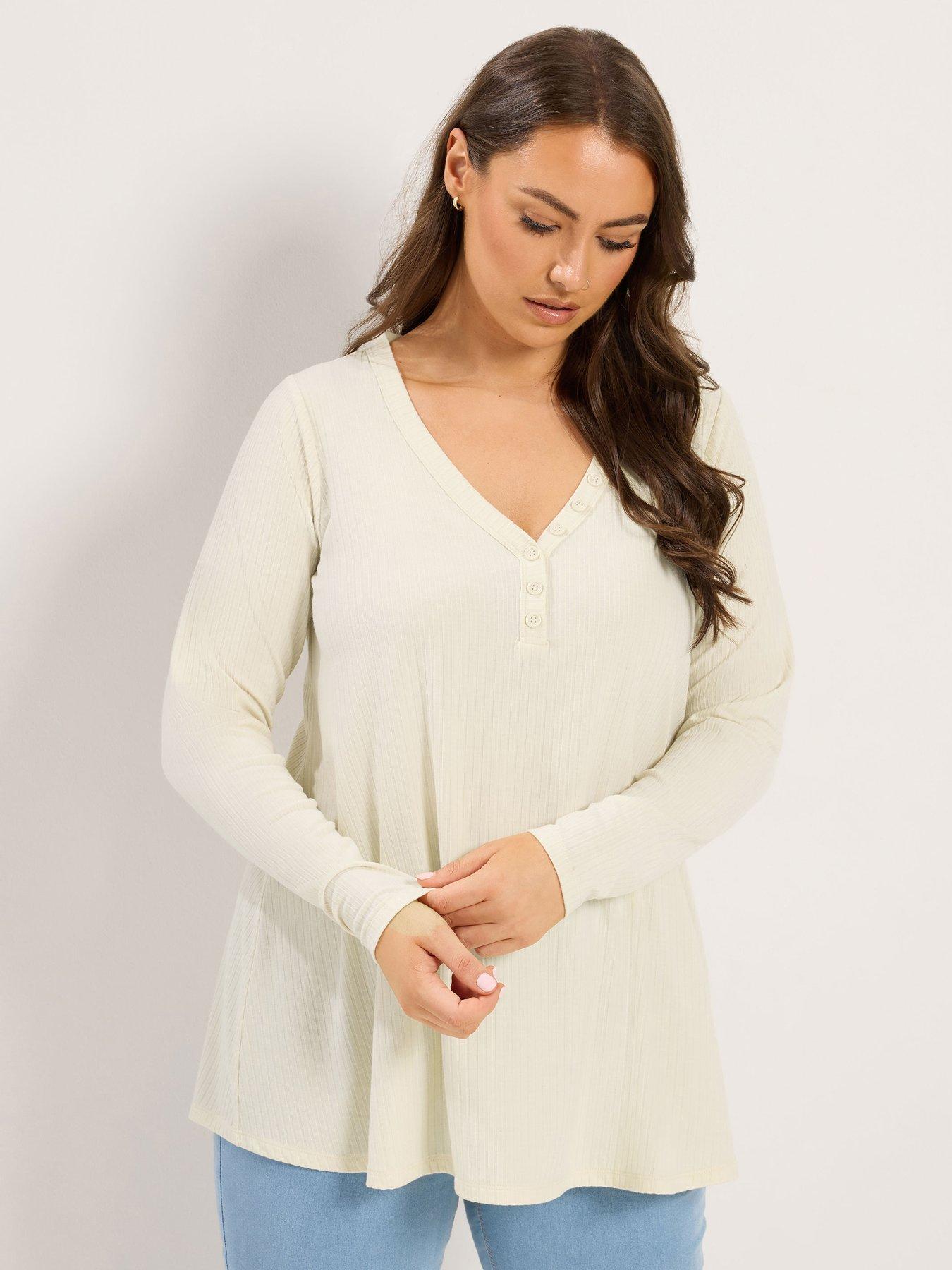 Yours Curve Henley Swing Top - Cream