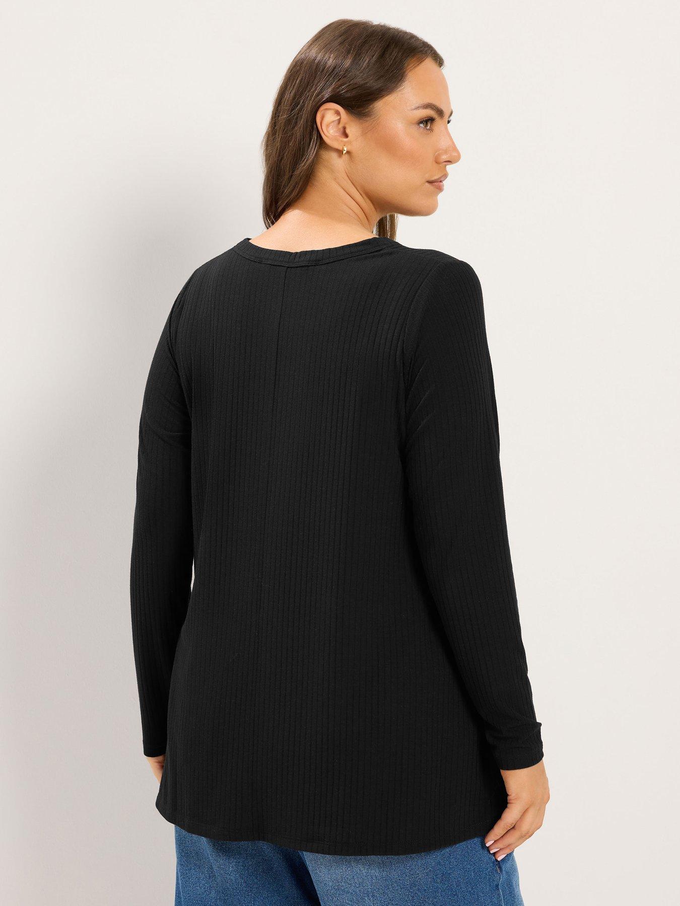 Image 2 of 4 of Yours Curve Henley Rib Swing Top - Black