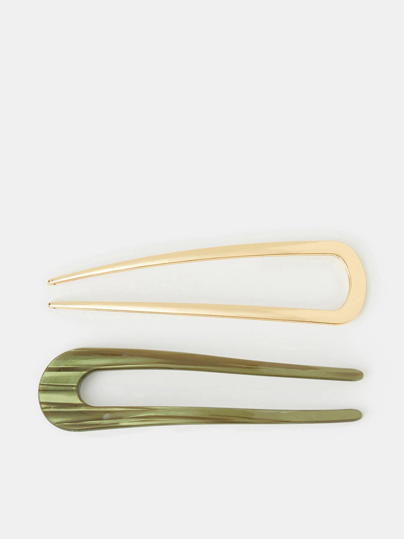 Accessorize Sheeny Metal French Hair Pin Set 2 Pack - Green