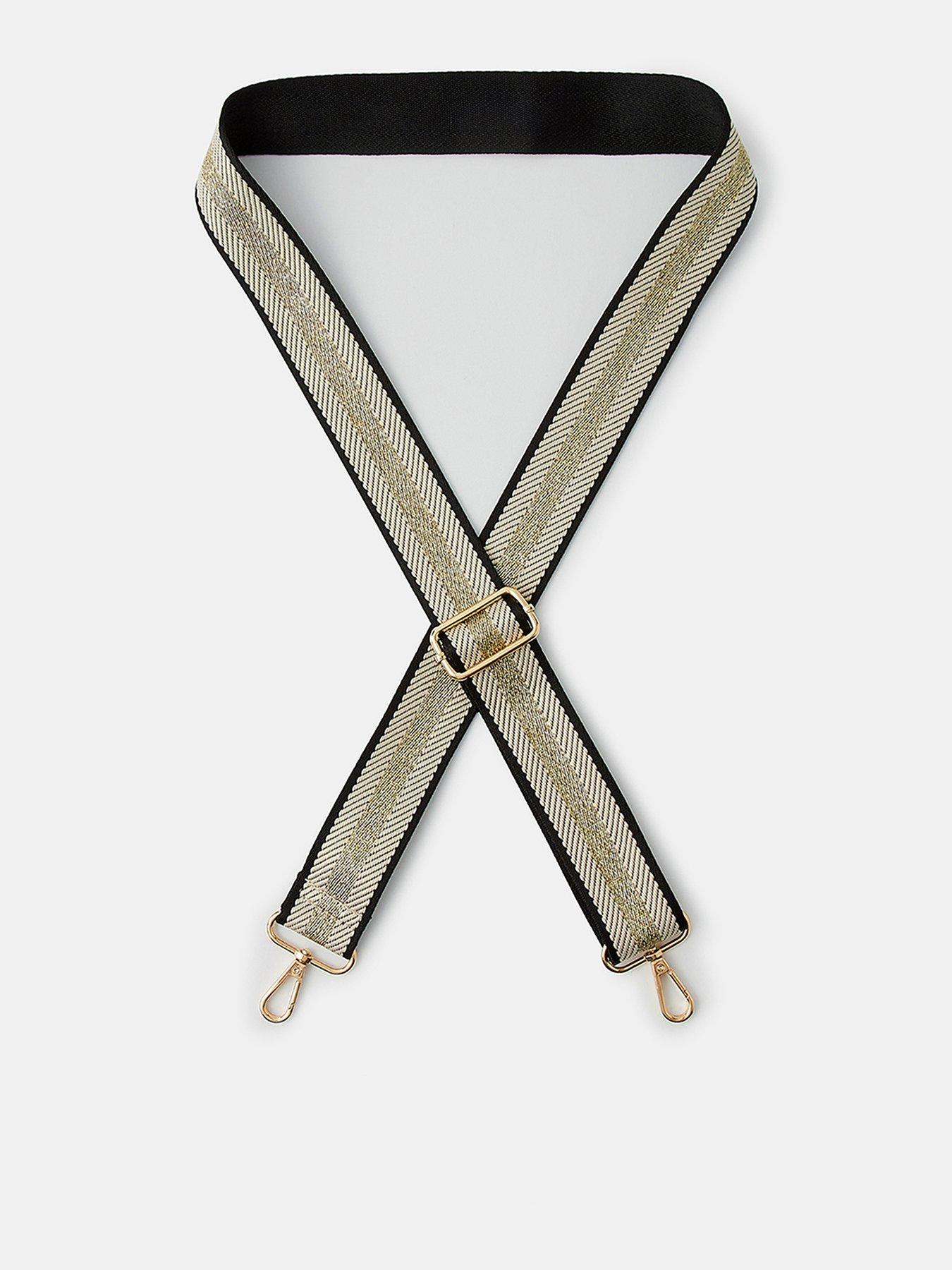 Accessorize Adjustable Metallic Chevron Webbing Bag Strap - Cream