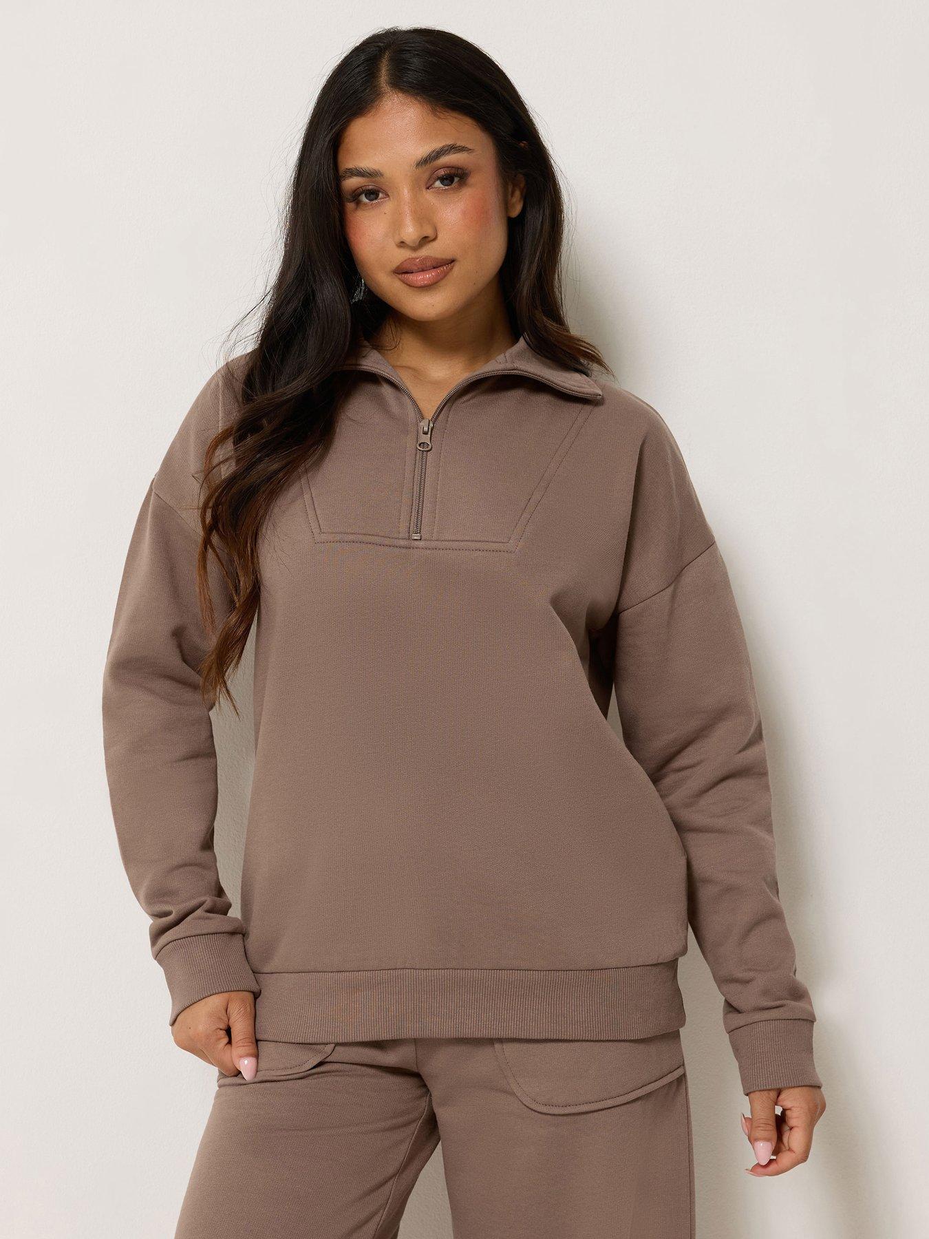 PixieGirl Petite Funnel Neck Zip Sweatshirt - Brown