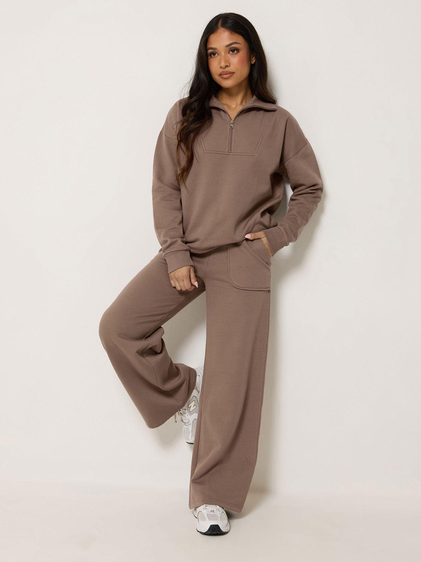 Image 3 of 4 of PixieGirl Petite Funnel Neck Zip Sweatshirt - Brown
