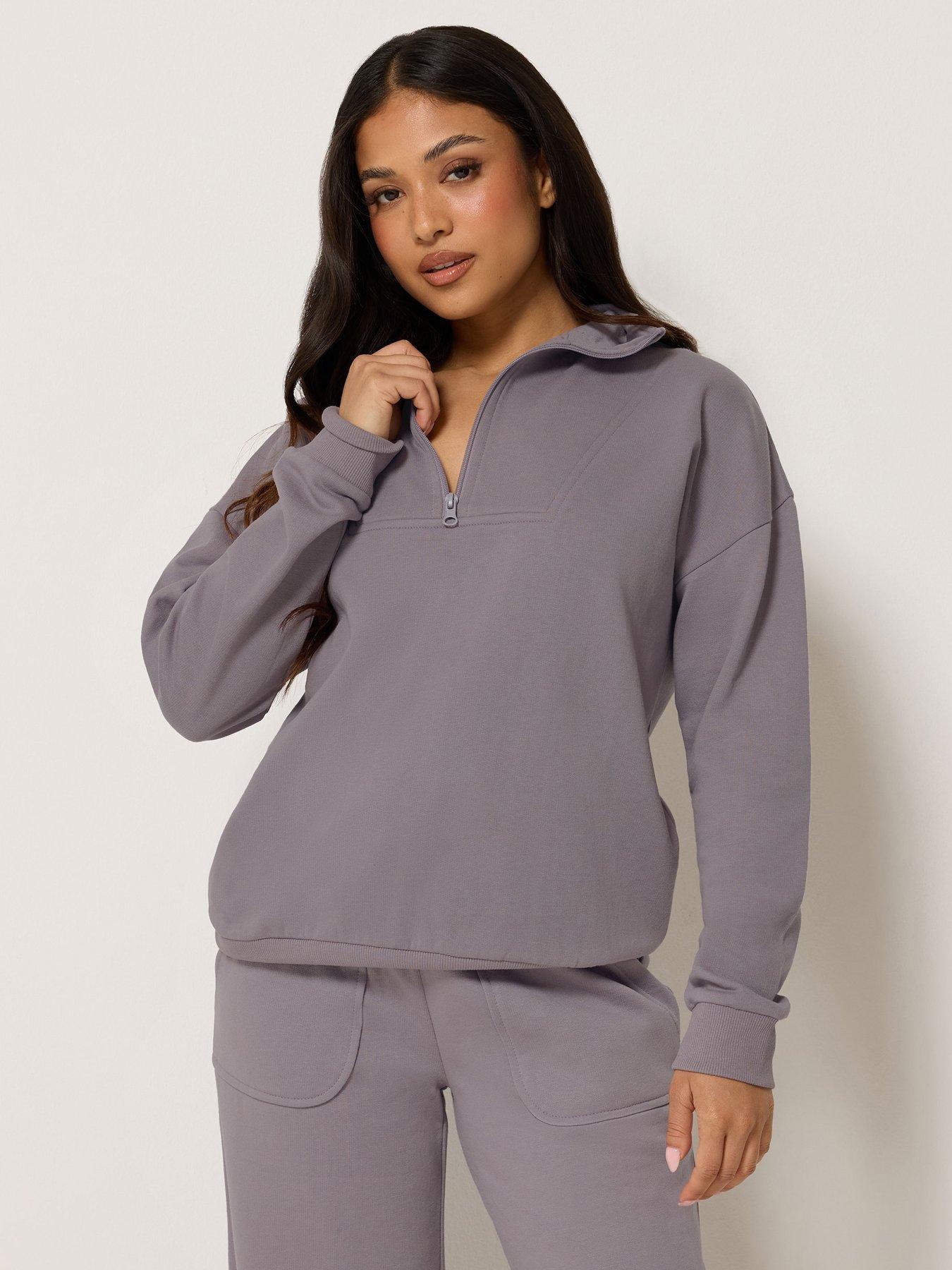 PixieGirl Petite Funnel Neck Zip Sweatshirt - Purple