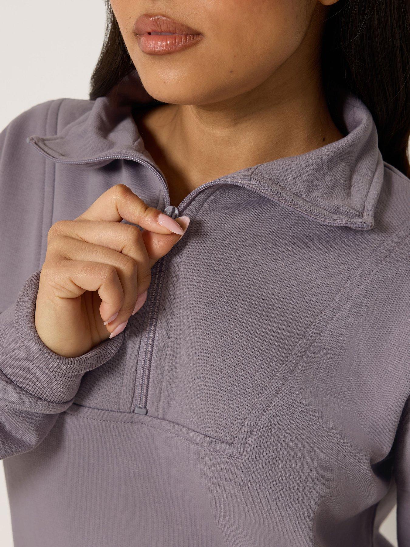Image 4 of 4 of PixieGirl Petite Funnel Neck Zip Sweatshirt - Purple