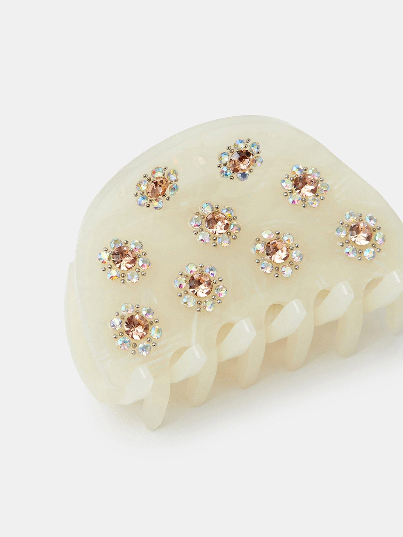 Image 2 of 2 of Accessorize Sparkle Floral Claw Hair Clip - Cream