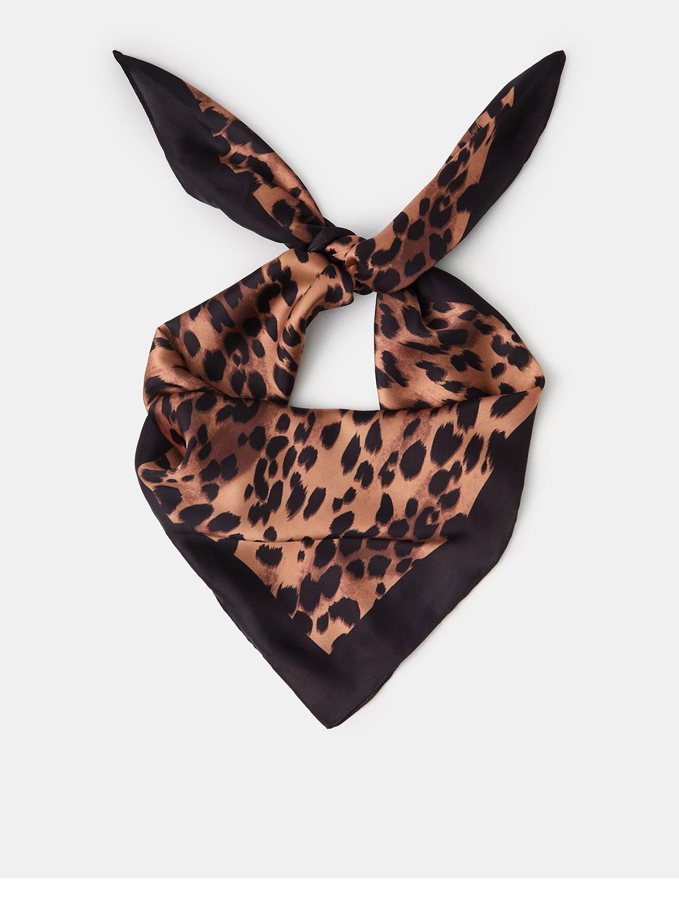 Image 1 of 3 of Accessorize Leopard Print Square Satin Scarf - Brown