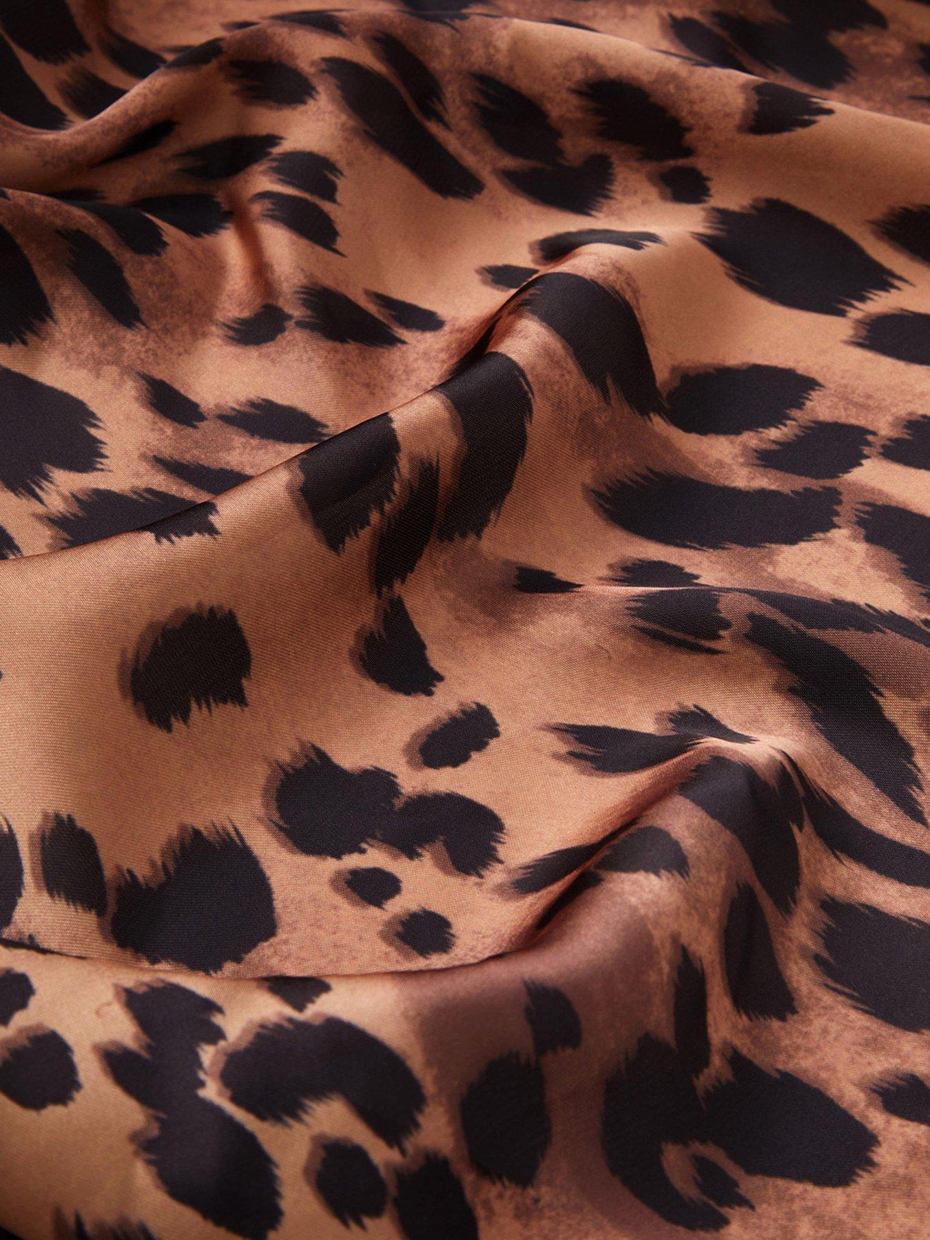 Image 3 of 3 of Accessorize Leopard Print Square Satin Scarf - Brown