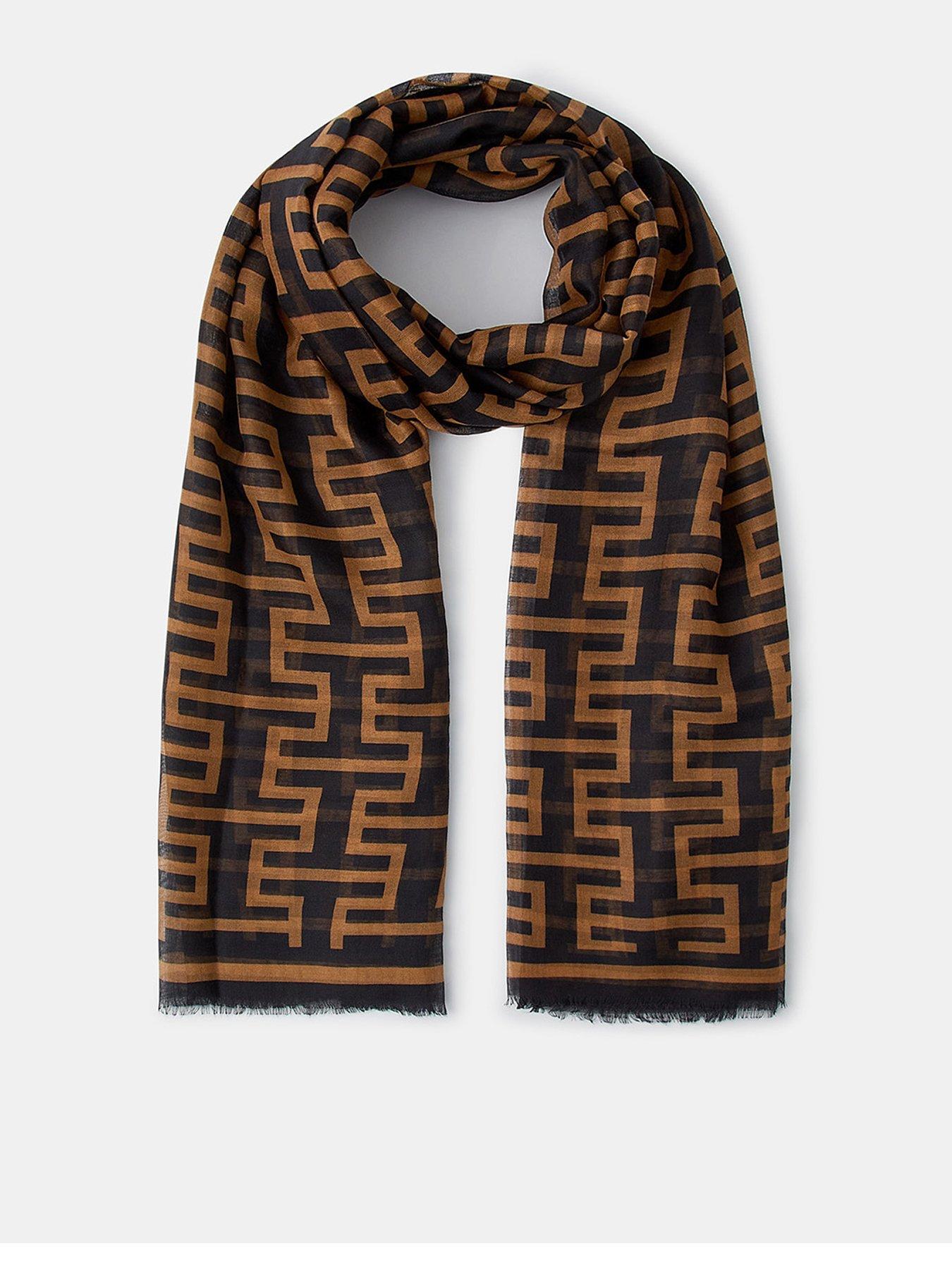 Accessorize Iona Geometric Print Lightweight Scarf - Brown