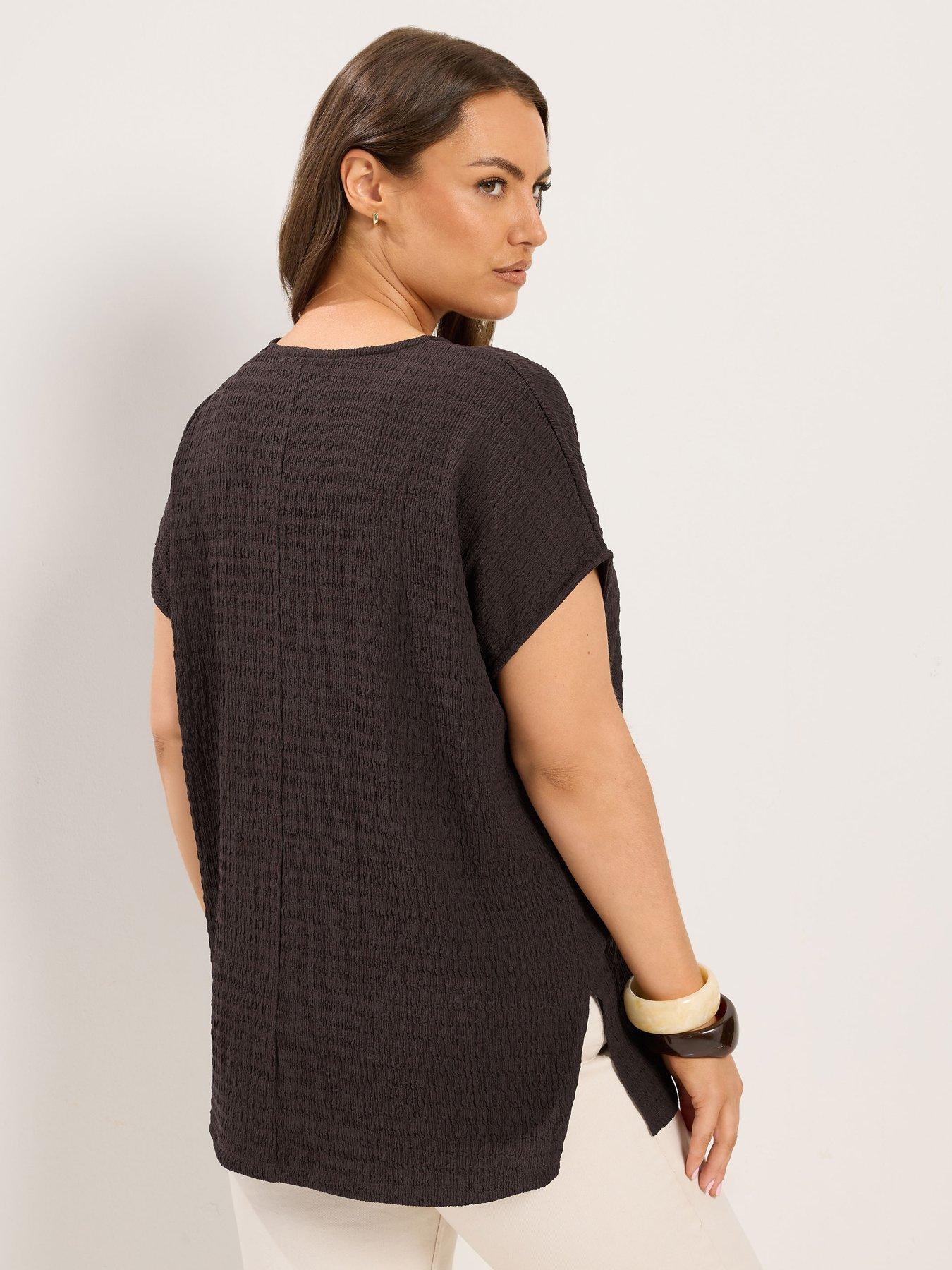 Image 2 of 4 of Yours Curve Textured Grown On Sleeve T-Shirt - Brown