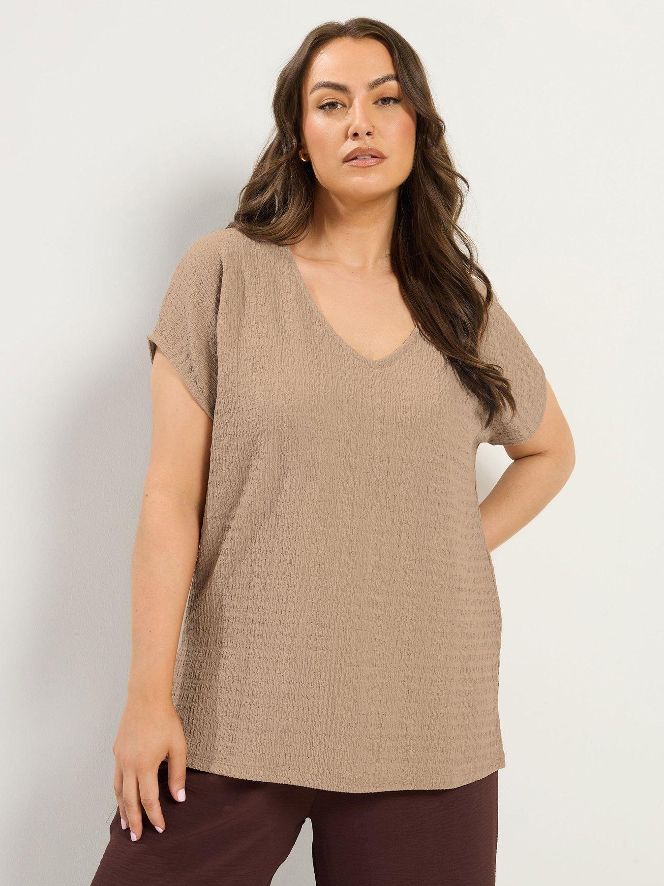 Yours Curve Textured Short Sleeve T-Shirt - Cream
