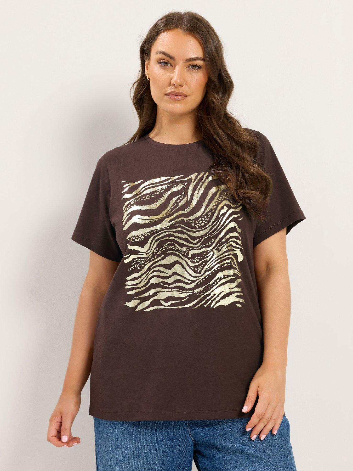 Yours Curve Zebra Foil T-Shirt - Brown