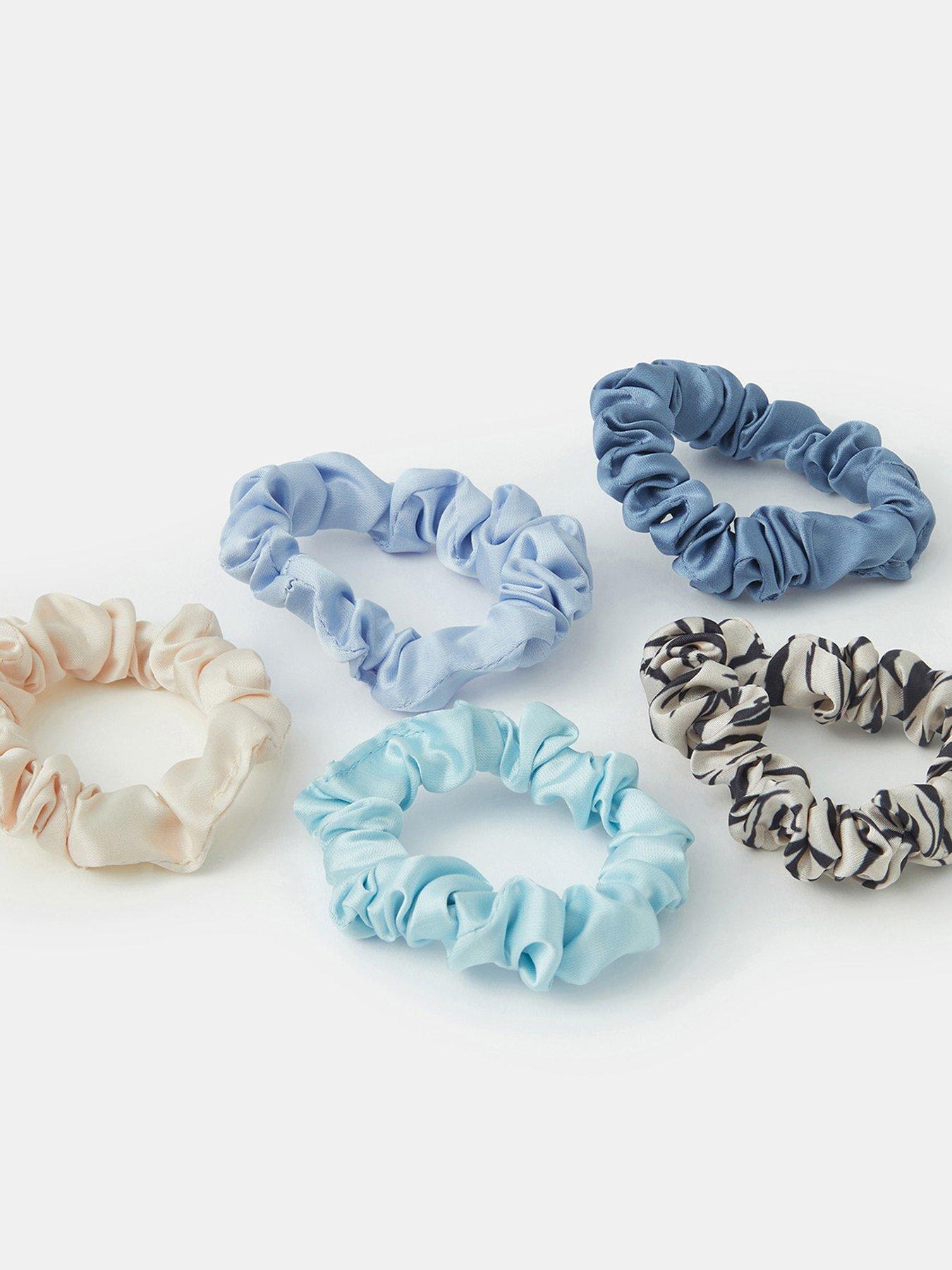 Image 2 of 2 of Accessorize 5 Pack Zebra Print Hair Scrunchies - Blue