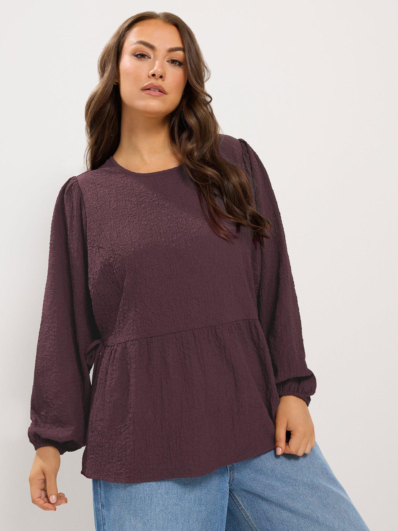 Yours Curve Textured Tie Side Top - Purple