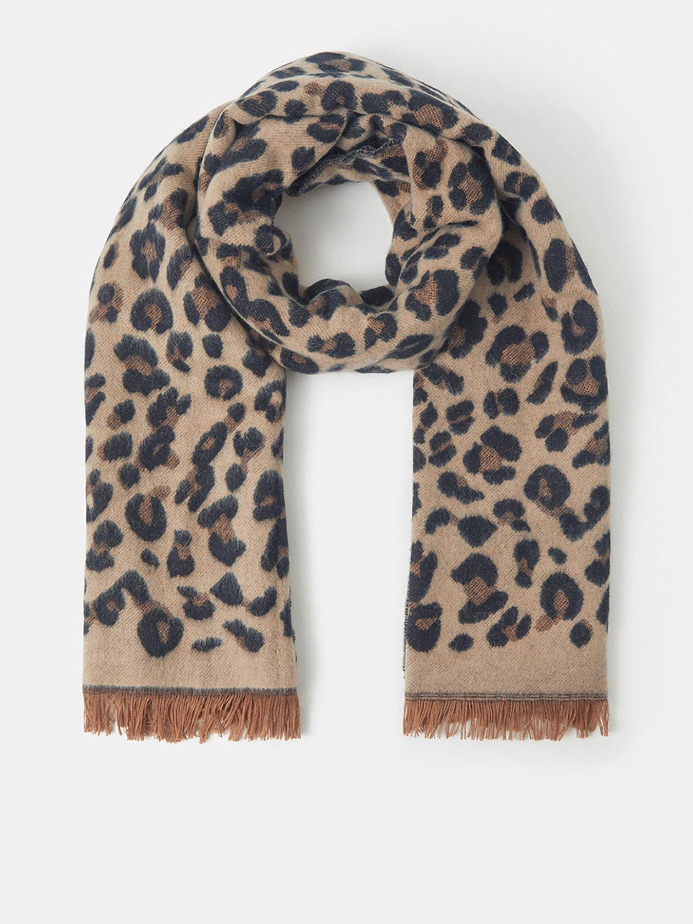 Image 1 of 3 of Accessorize Leopard Print Scarf with Fringed Edges - Brown