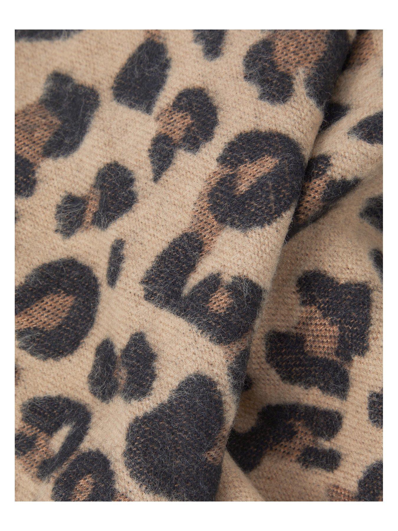 Image 3 of 3 of Accessorize Leopard Print Scarf with Fringed Edges - Brown