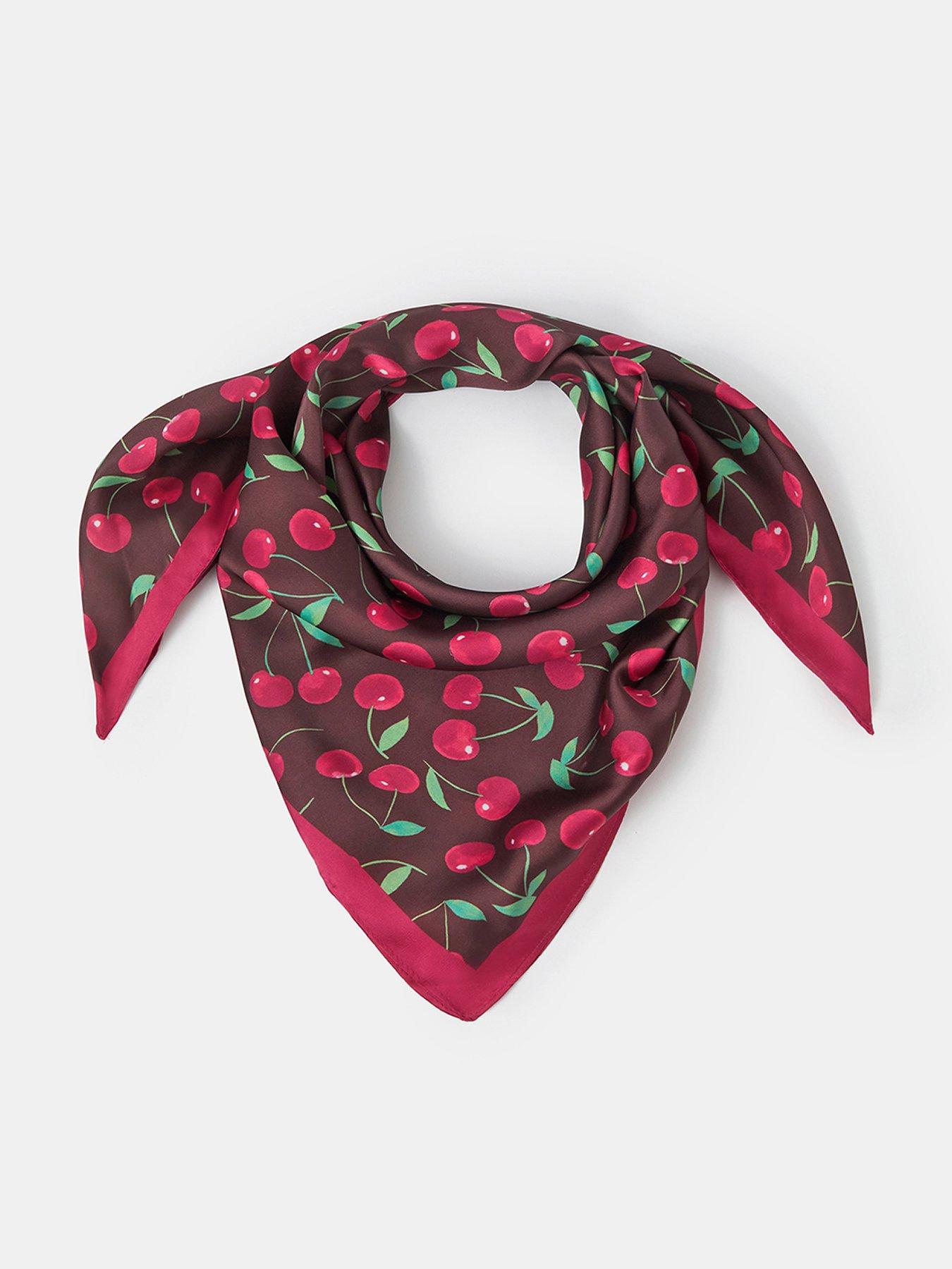 Accessorize Cherry Print Satin Square Scarf - Red
