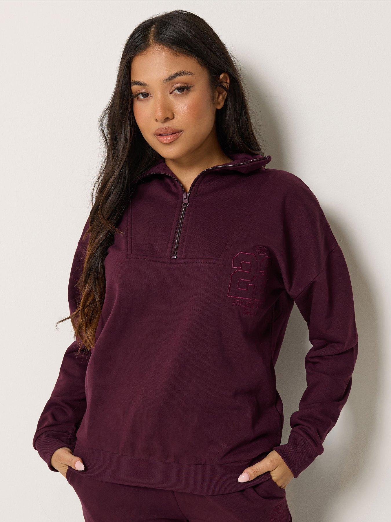 PixieGirl Petite Embroidered '22' Slogan Funnel Neck Sweatshirt - Dark Red