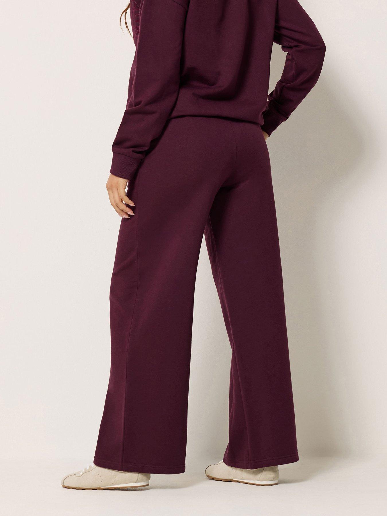 PixieGirl Petite Embroidered '22' Slogan Wide Leg Joggers - Dark Red