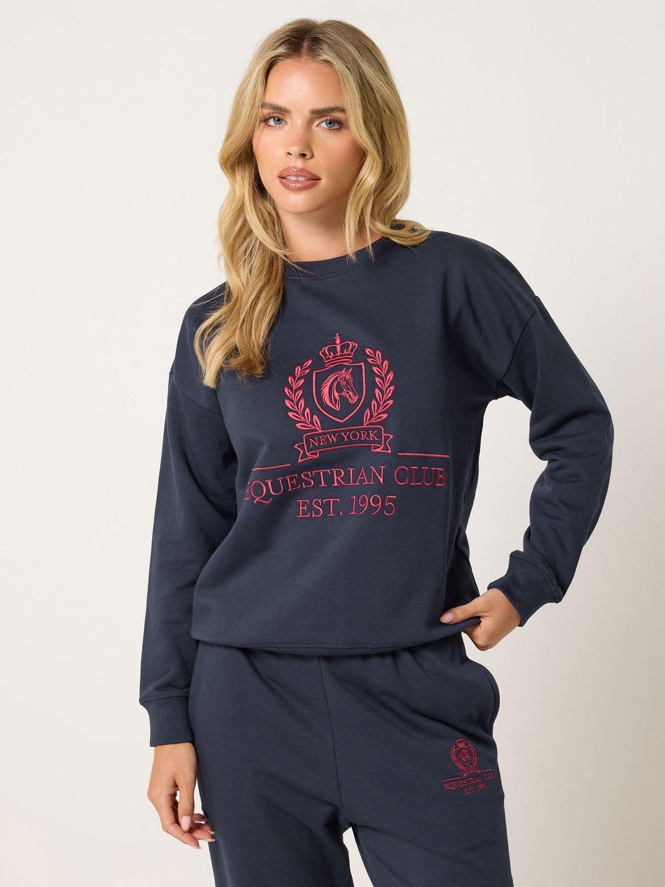 Image 1 of 4 of PixieGirl Petite Equestrian Sweatshirt - Navy Blue