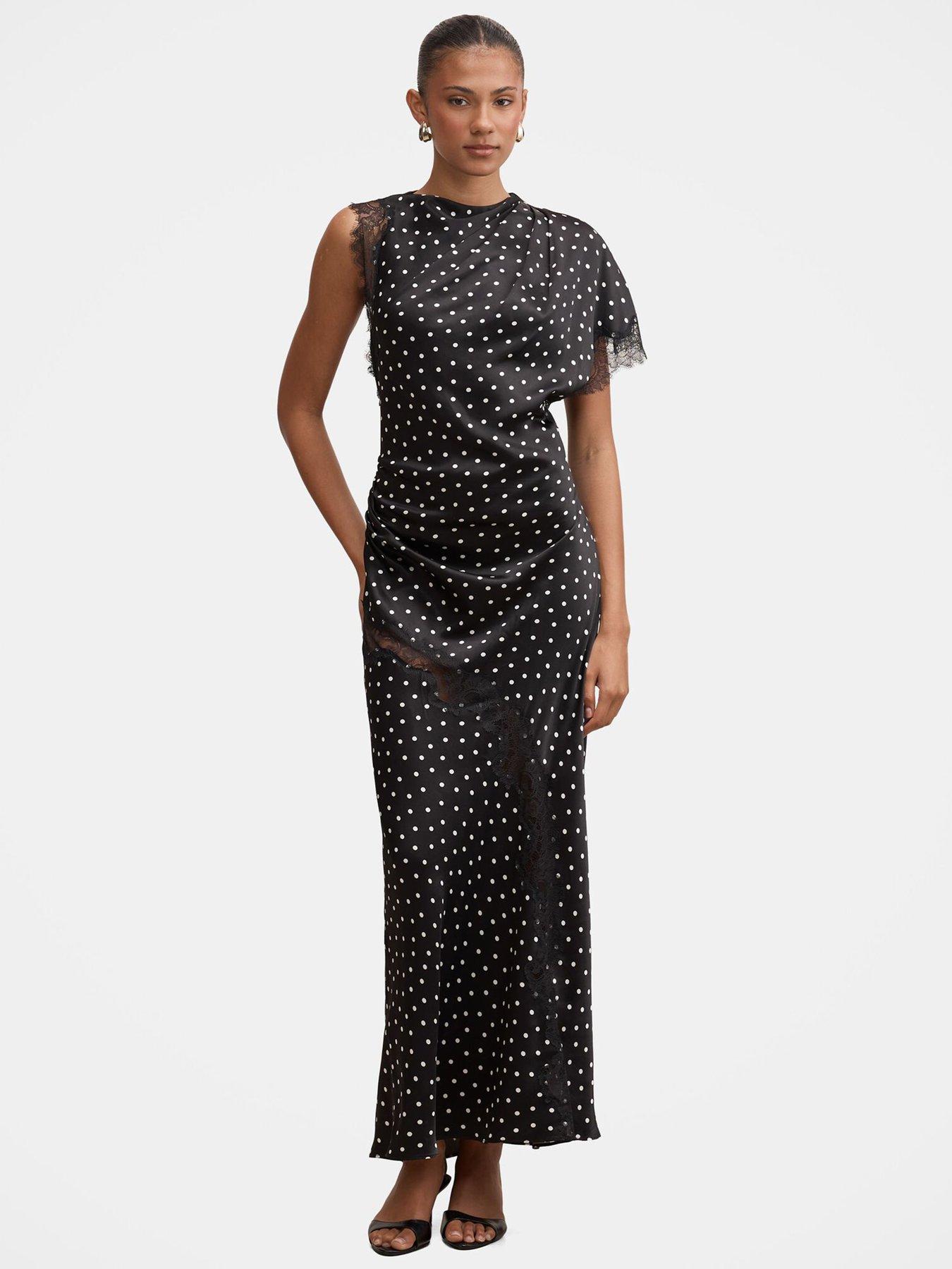 Forever New Kody Satin Lace Asym Dress - Black