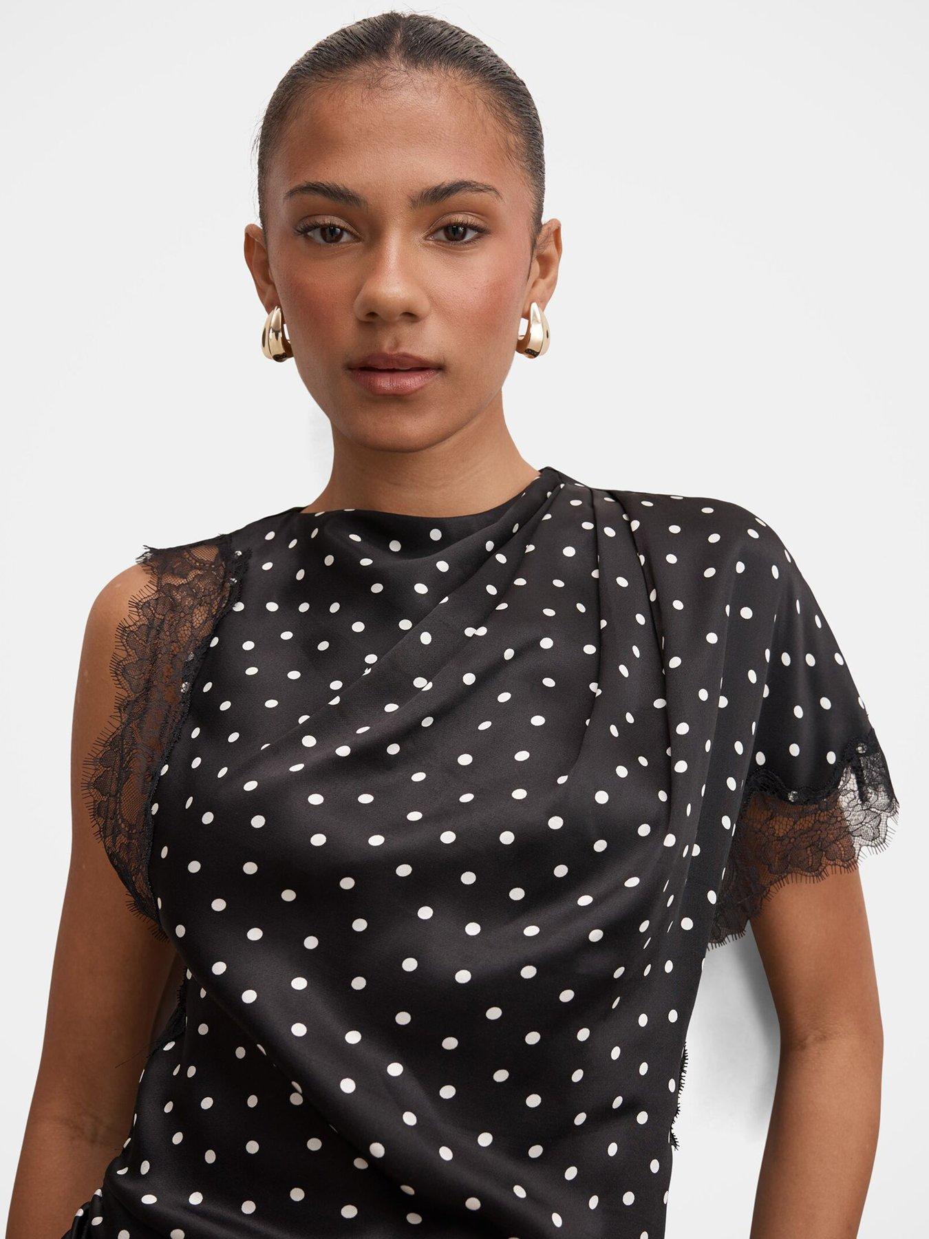 Image 3 of 5 of Forever New Kody Satin Lace Asym Dress - Black