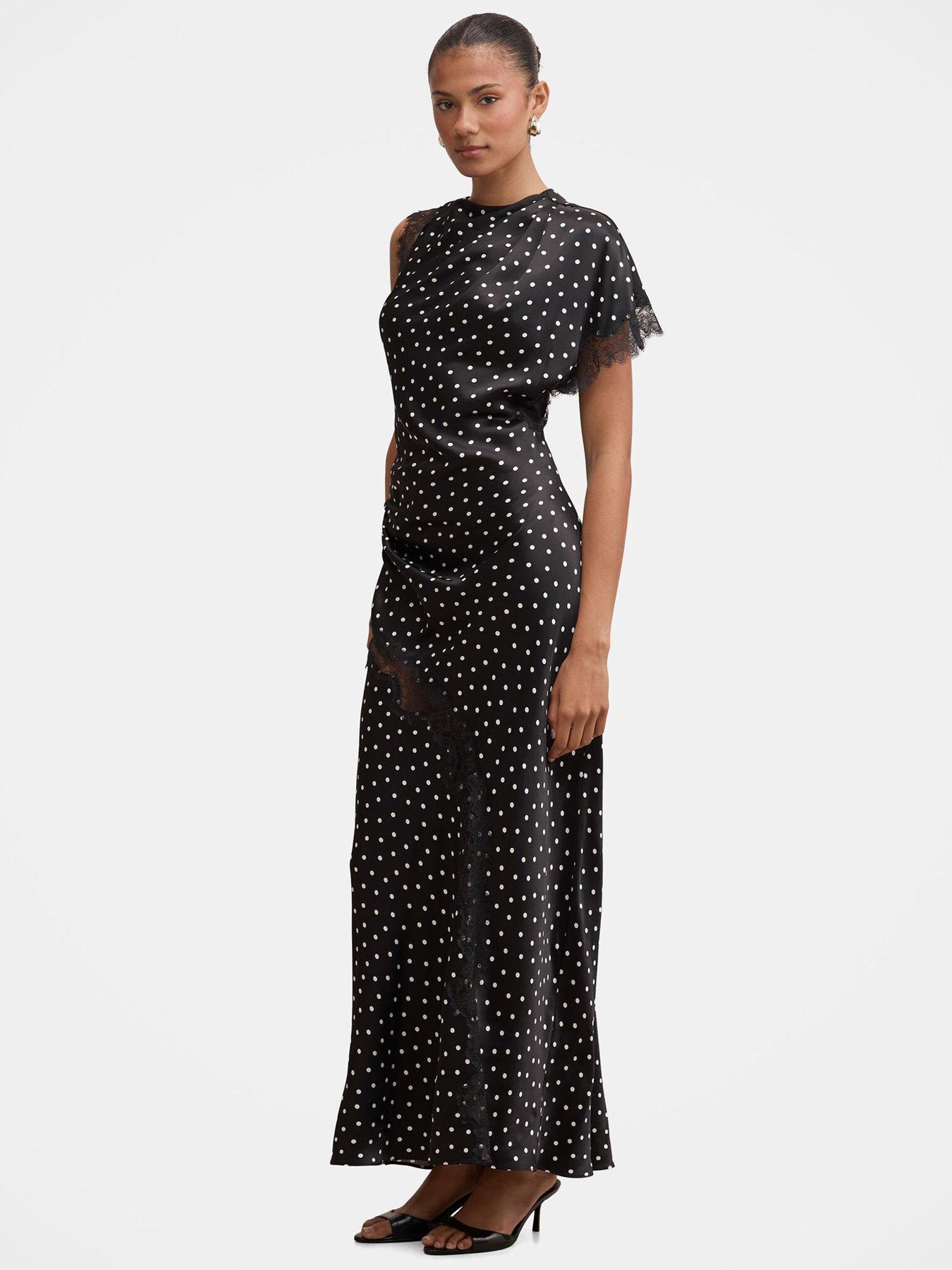 Image 4 of 5 of Forever New Kody Satin Lace Asym Dress - Black
