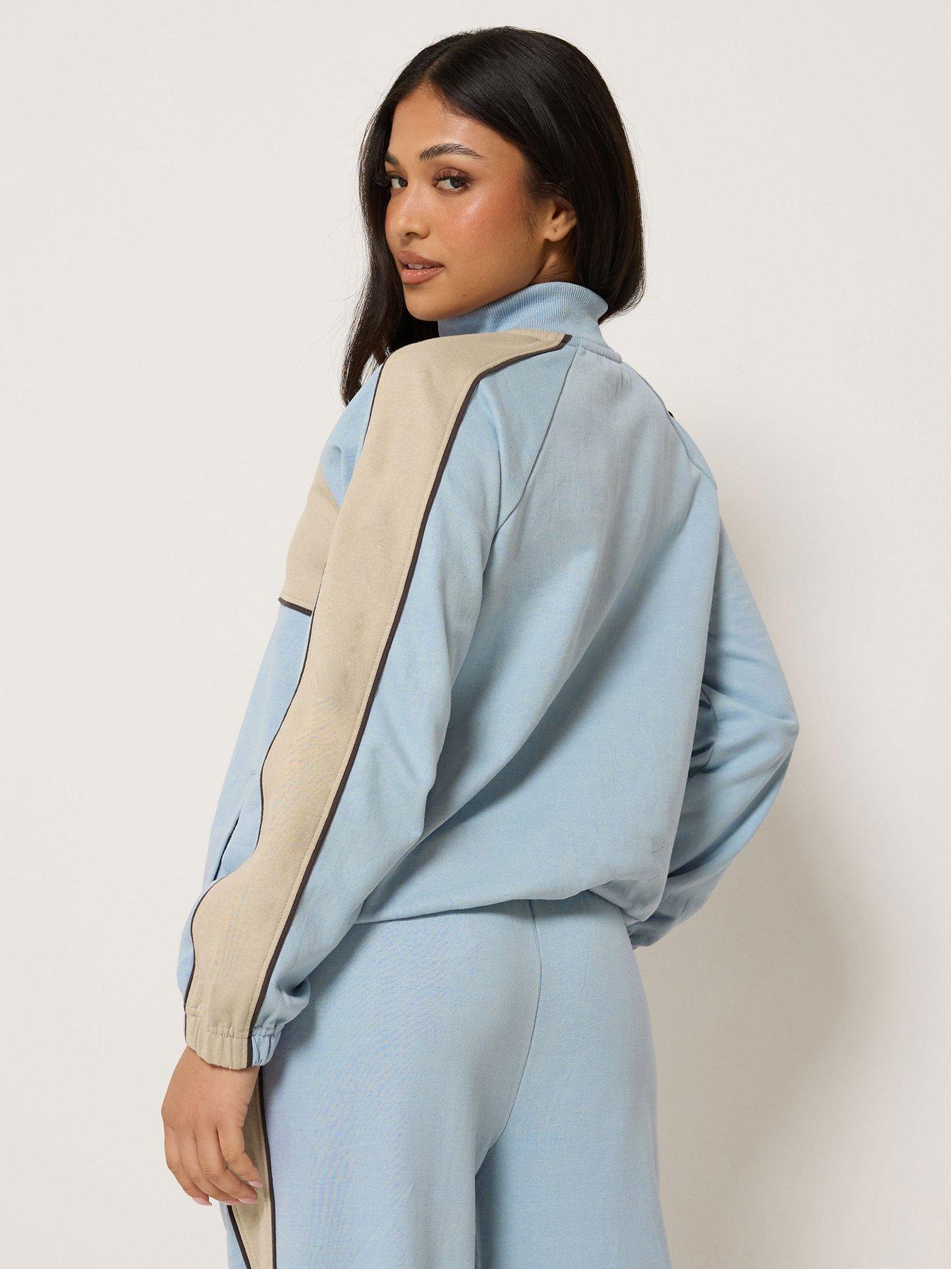 Image 2 of 4 of PixieGirl Petite Colour Block Zip Sweatshirt - Blue/Brown