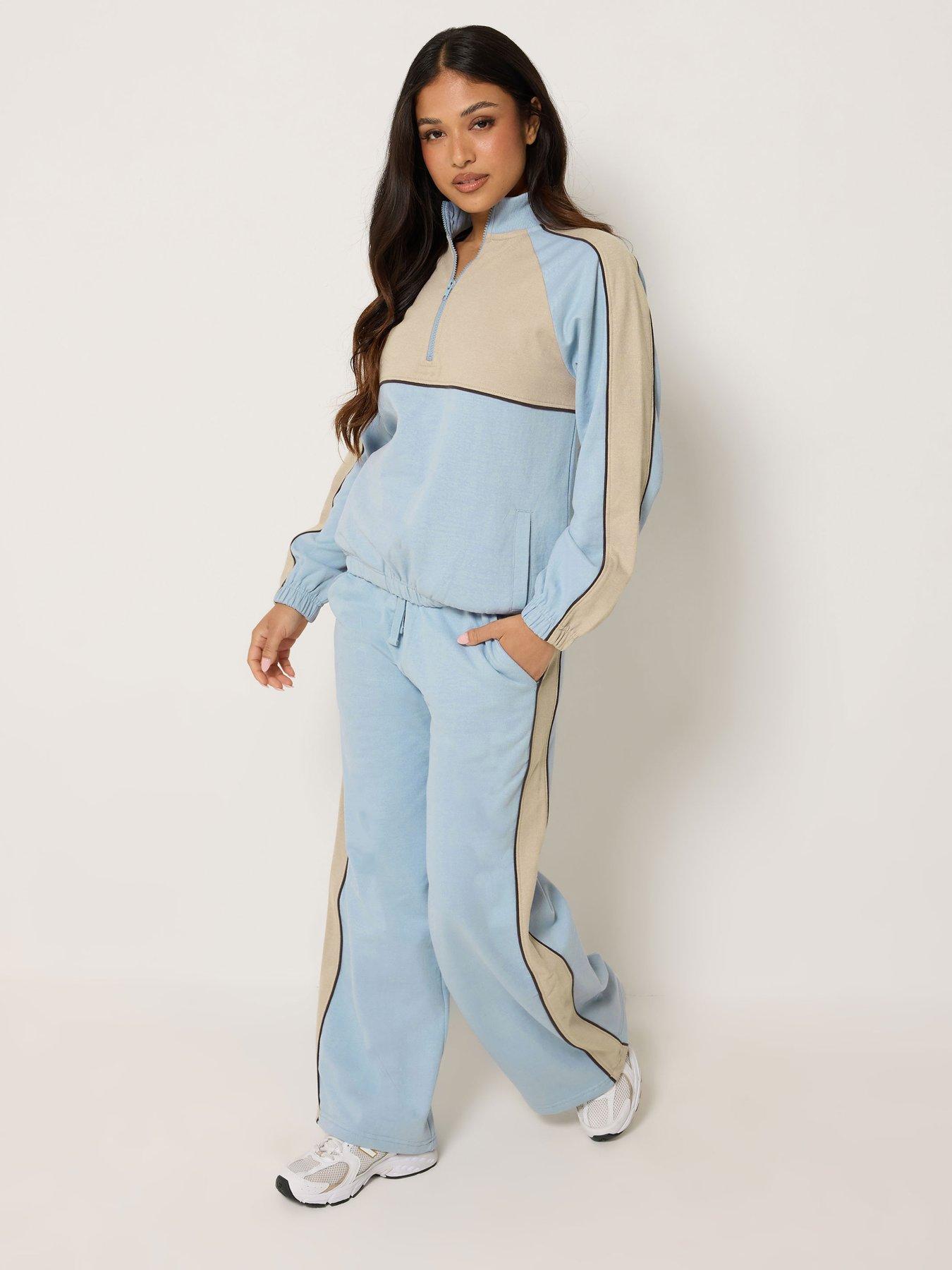 Image 3 of 4 of PixieGirl Petite Colour Block Zip Sweatshirt - Blue/Brown