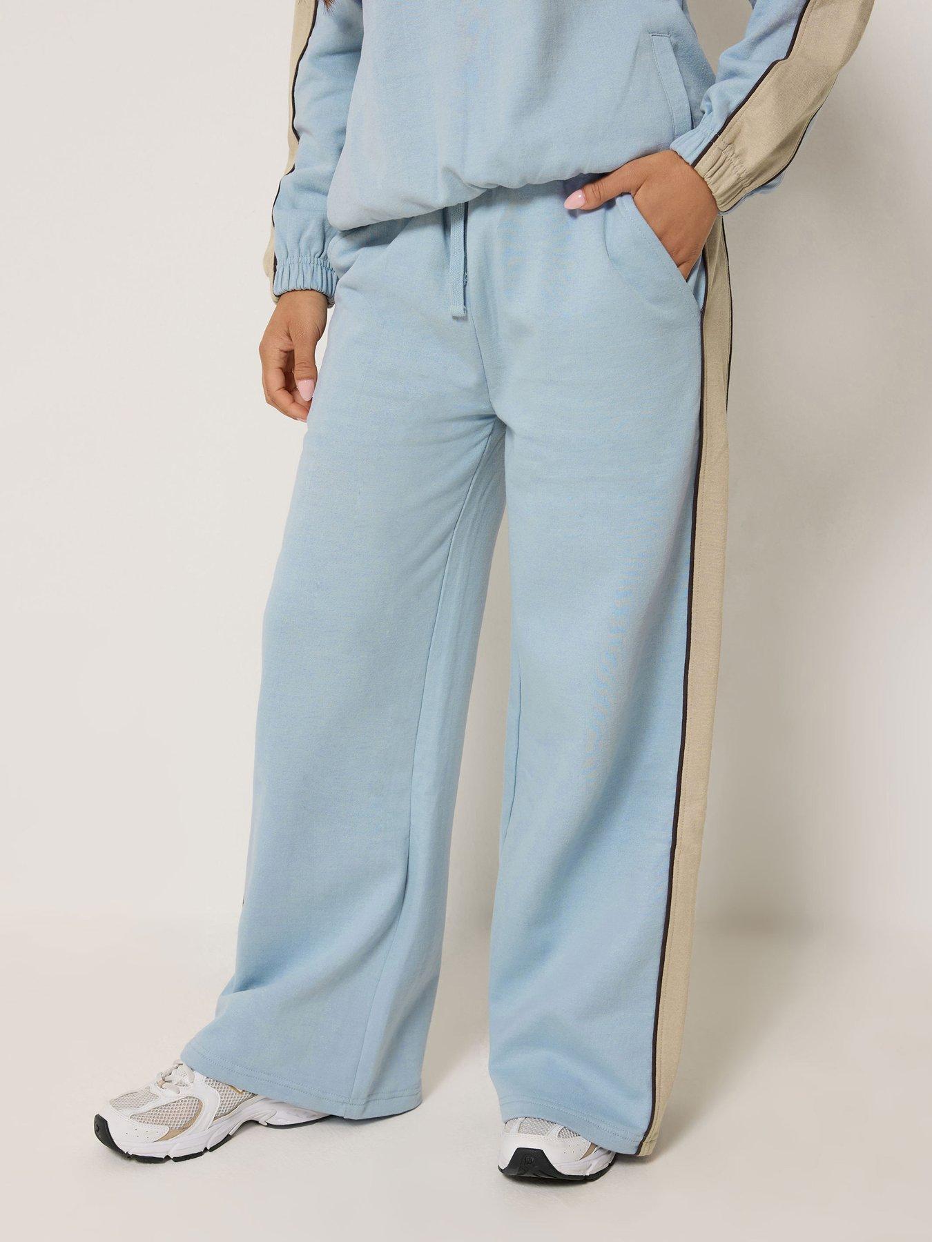 PixieGirl Petite Colourblock Wide Leg Joggers - Blue/Brown