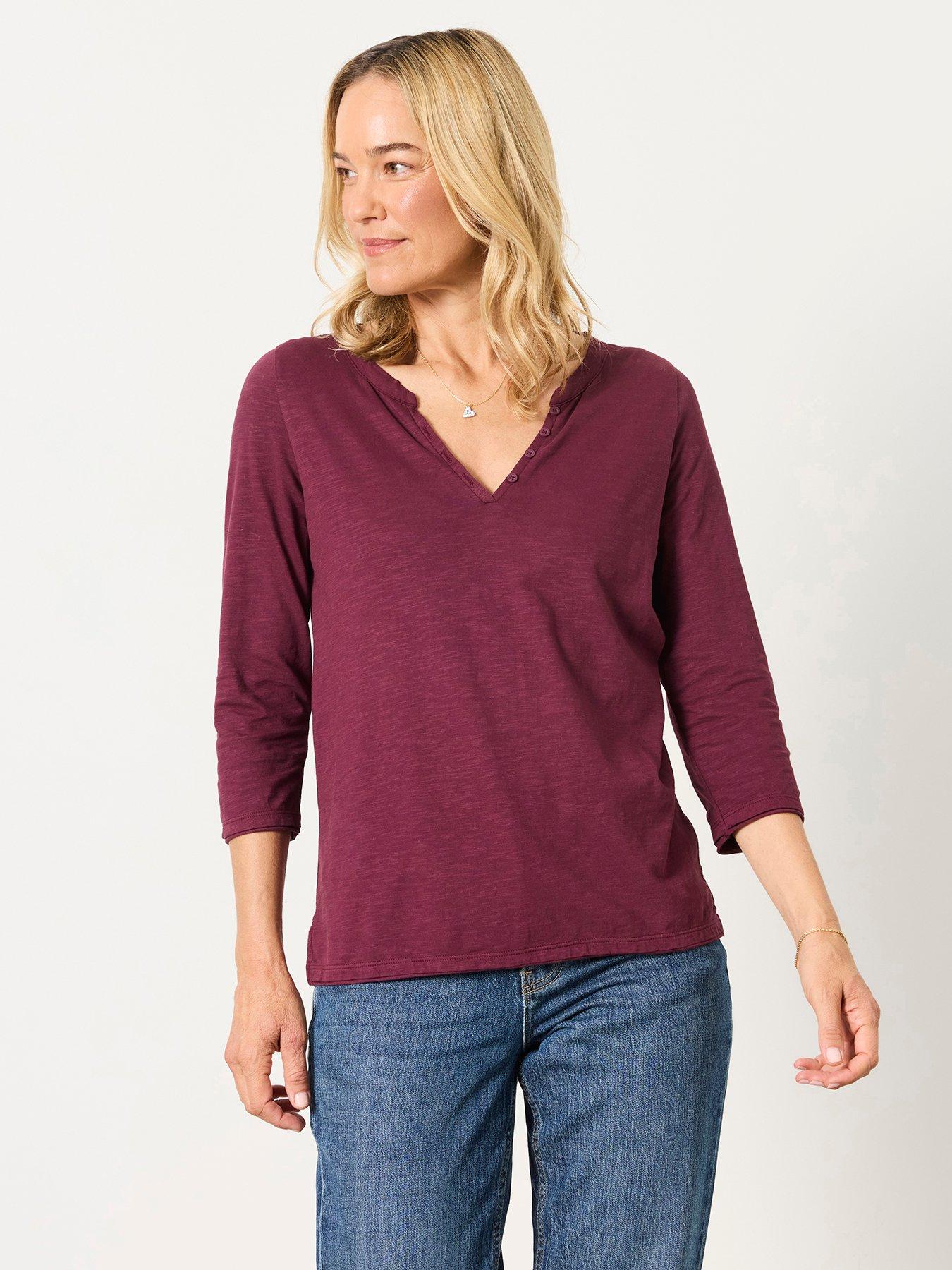Image 1 of 6 of FatFace Women's Aster 3/4 Sleeve V-Neck T-Shirt - Purple
