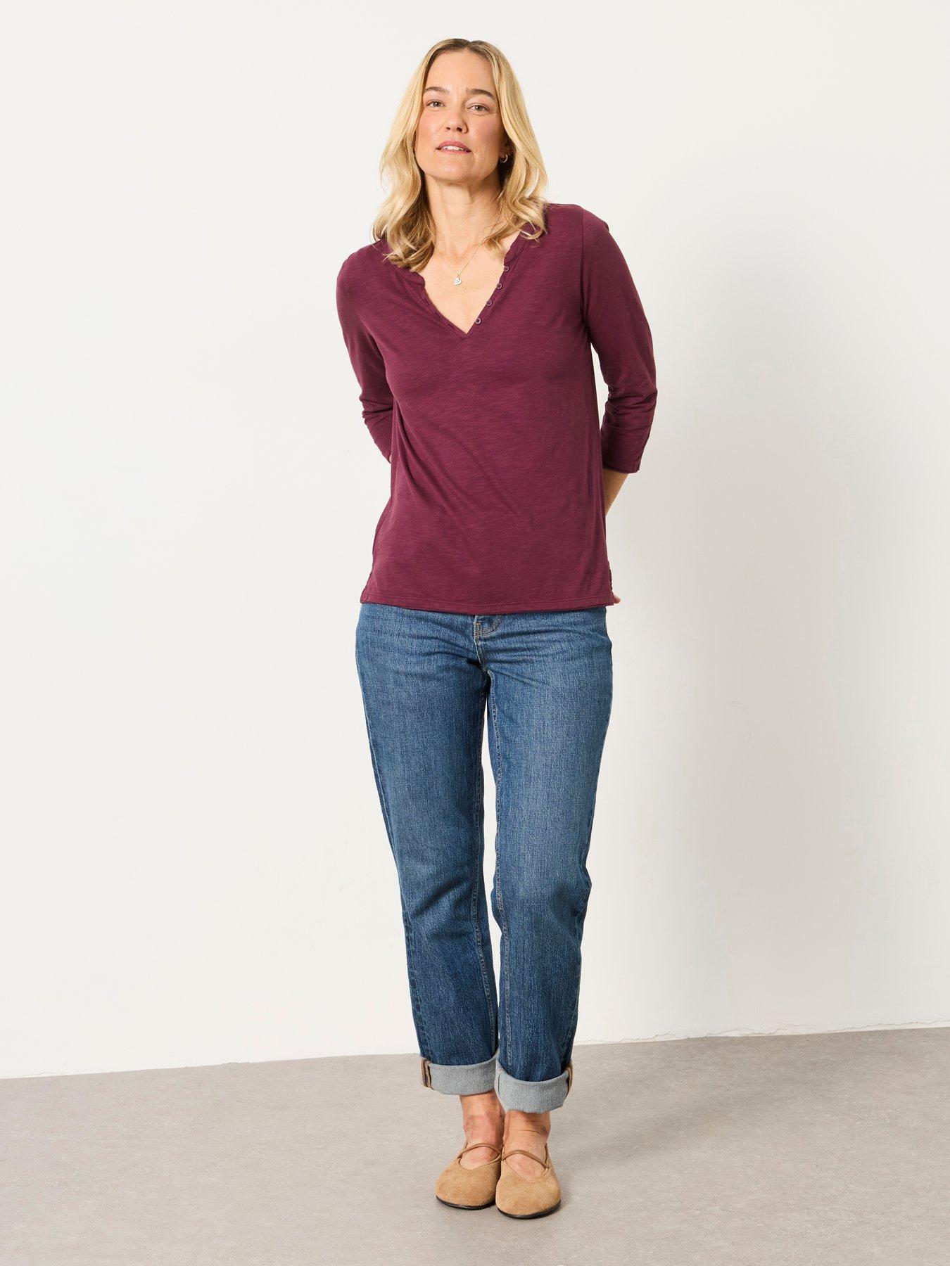 Image 3 of 6 of FatFace Women's Aster 3/4 Sleeve V-Neck T-Shirt - Purple