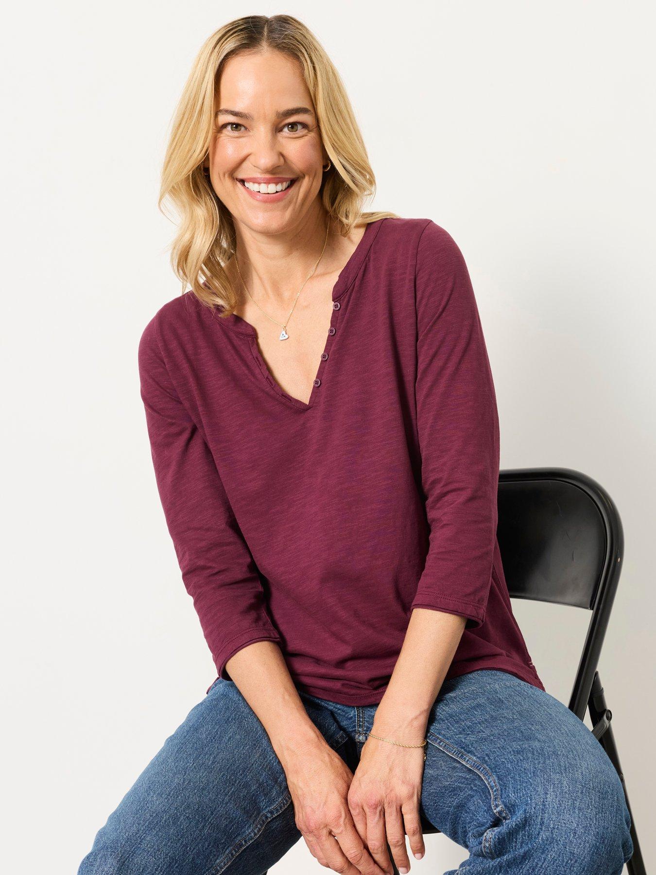 Image 4 of 6 of FatFace Women's Aster 3/4 Sleeve V-Neck T-Shirt - Purple