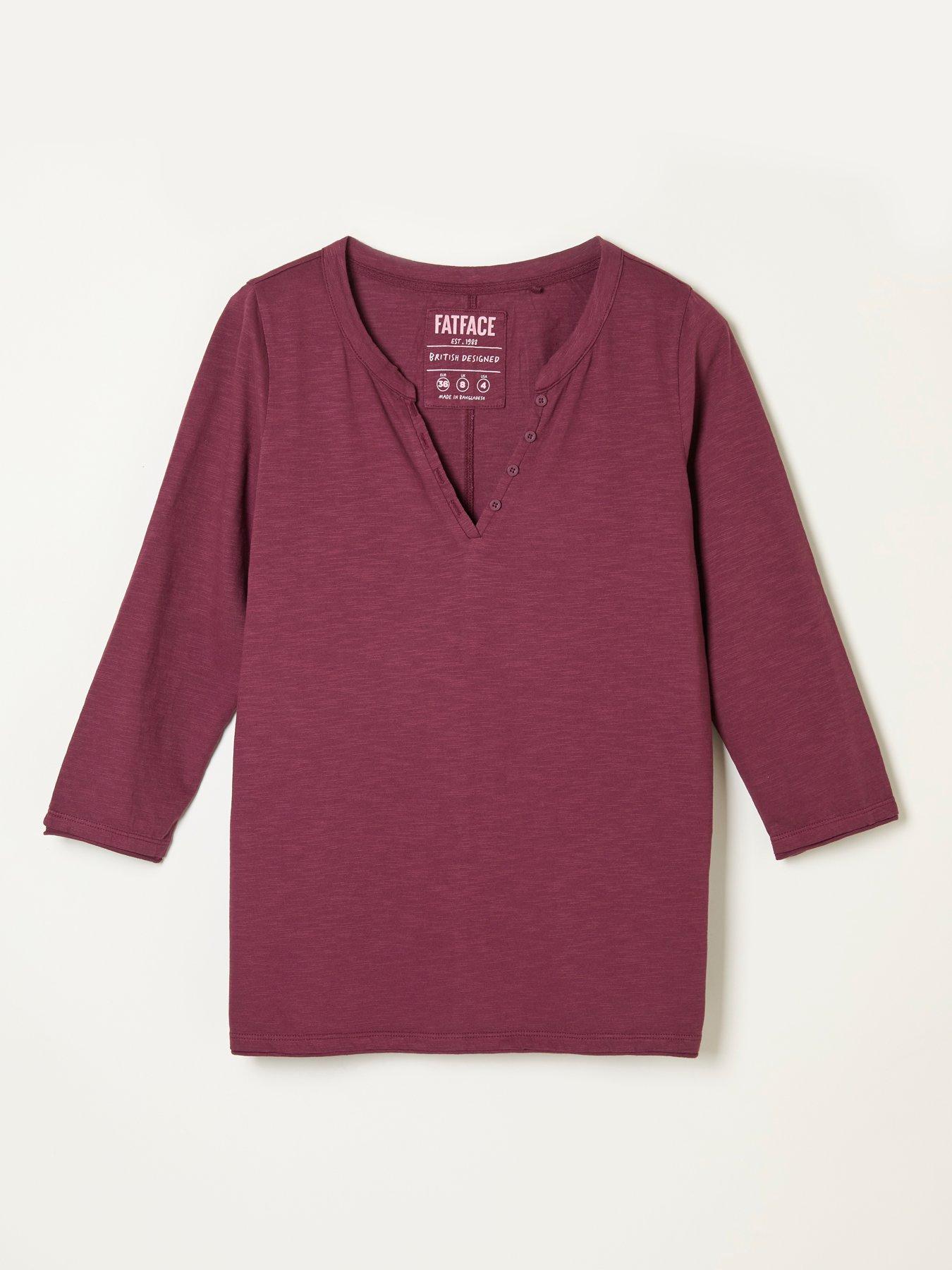 Image 6 of 6 of FatFace Women's Aster 3/4 Sleeve V-Neck T-Shirt - Purple