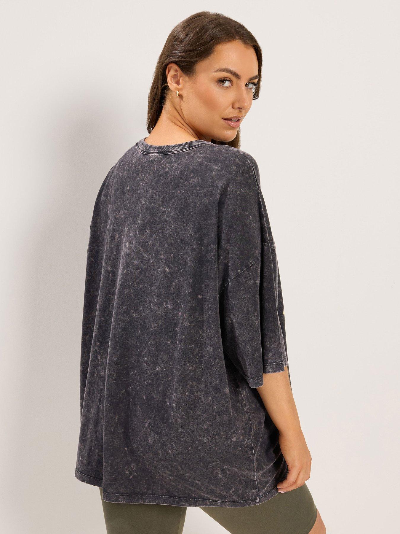 Image 2 of 4 of Yours Curve Grey Acid Wash Rose Boxy T-Shirt - Grey