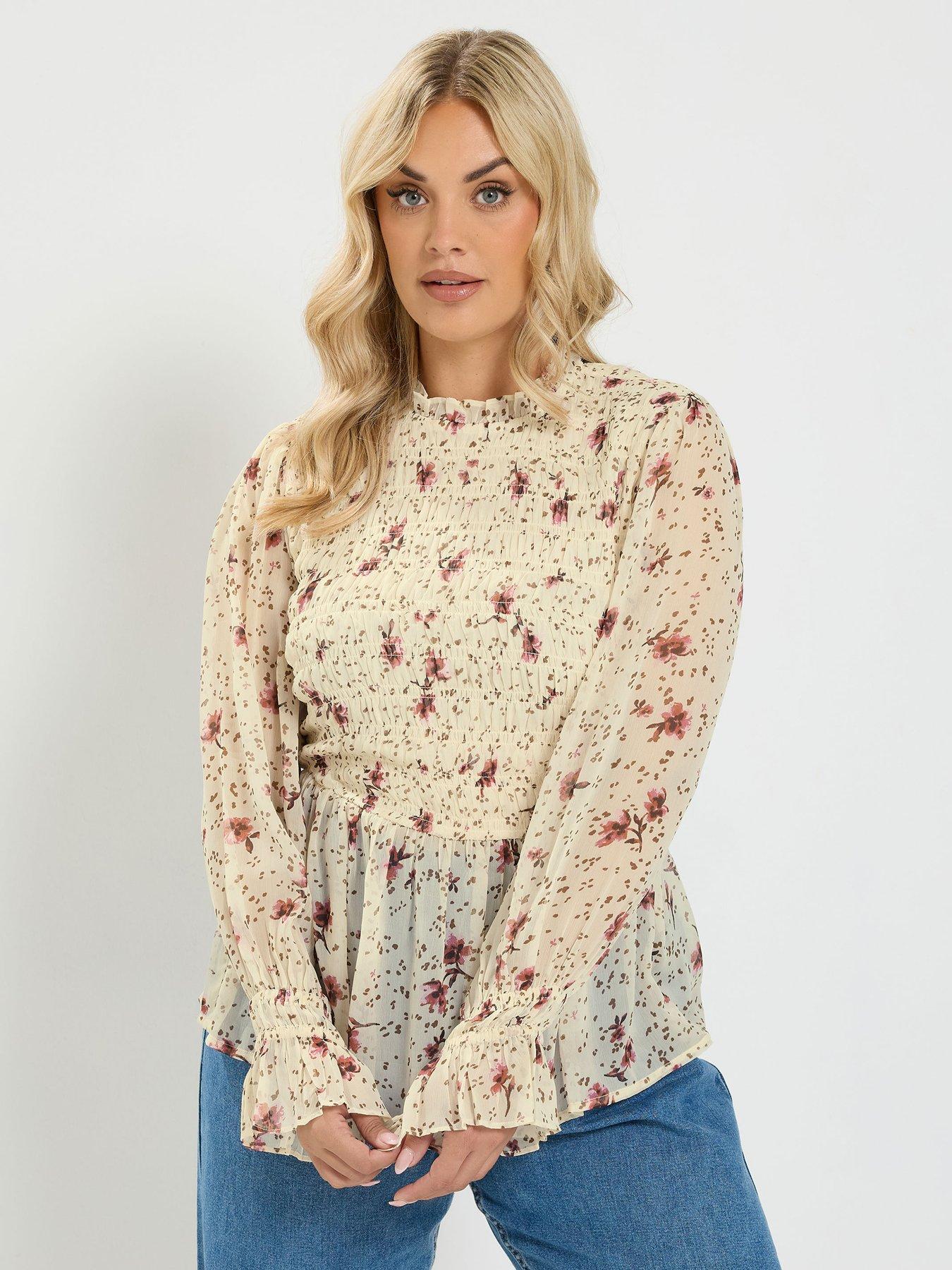 Yours Curve Ruched Floral Blouse - White