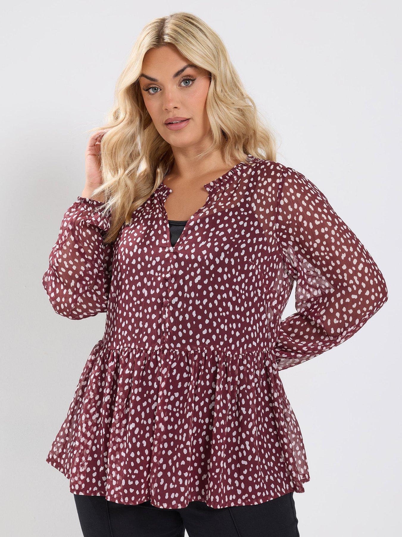 Image 1 of 4 of Yours Curve Peplum Spotted Blouse - Red