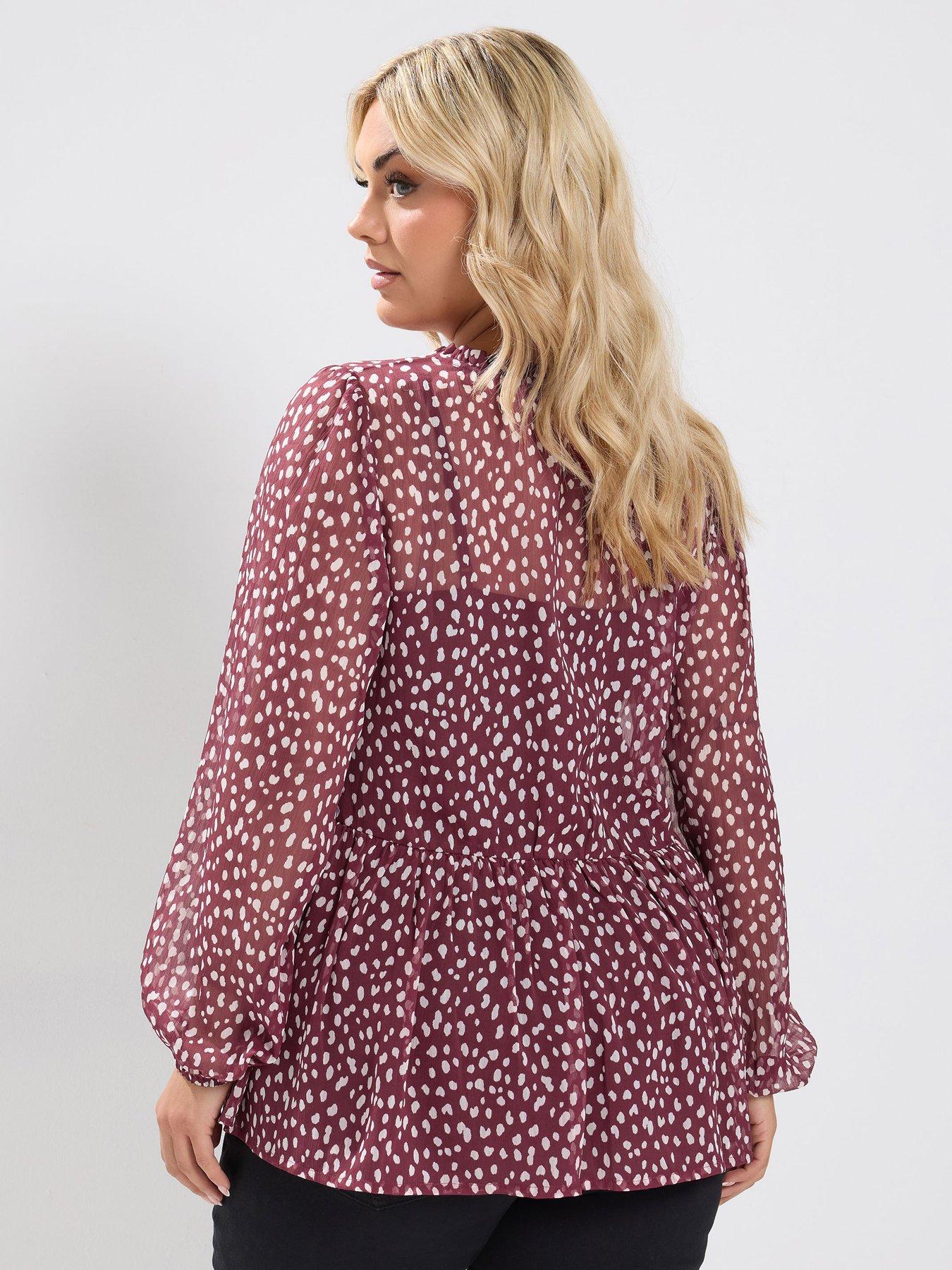 Image 2 of 4 of Yours Curve Peplum Spotted Blouse - Red