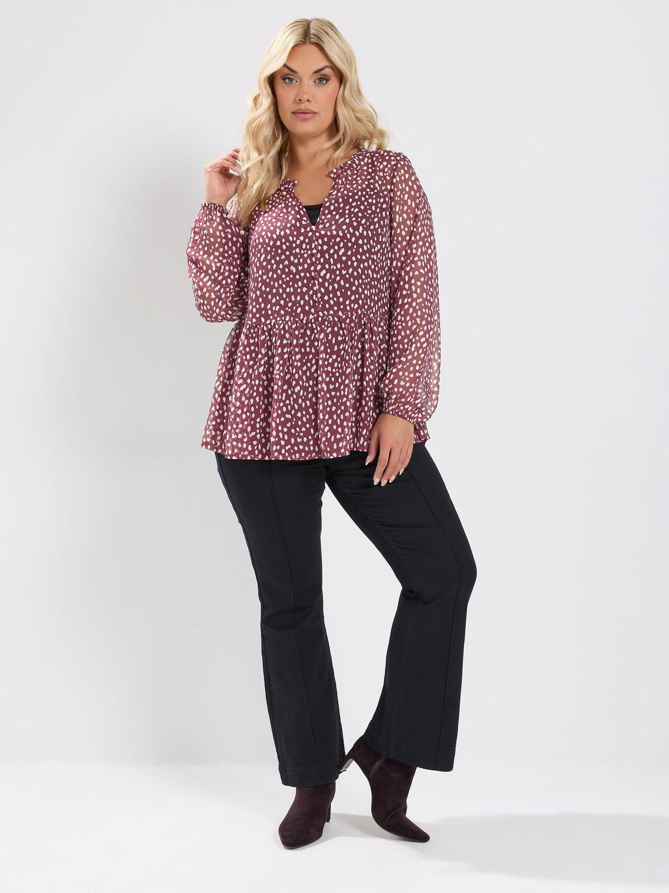 Image 3 of 4 of Yours Curve Peplum Spotted Blouse - Red