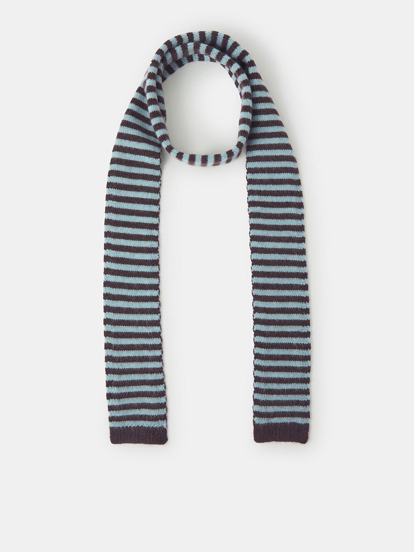 Image 1 of 2 of Accessorize Striped Knit Skinny Scarf - Brown