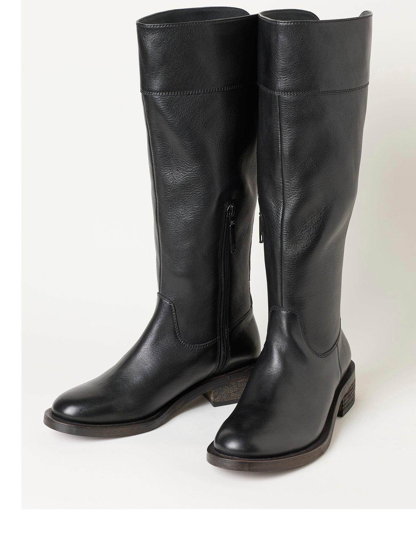 Image 2 of 5 of FatFace Womens Side Zip Knee High Riding Boots - Black
