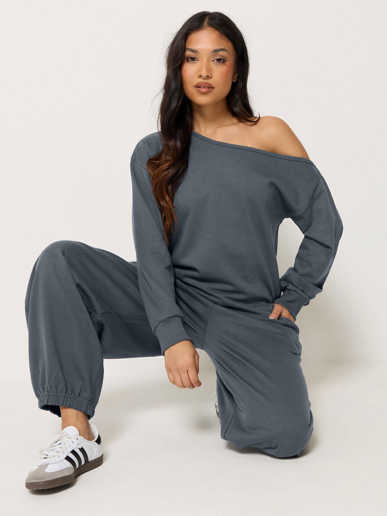 PixieGirl Petite Off The Shoulder Slouch Sweatshirt - Blue