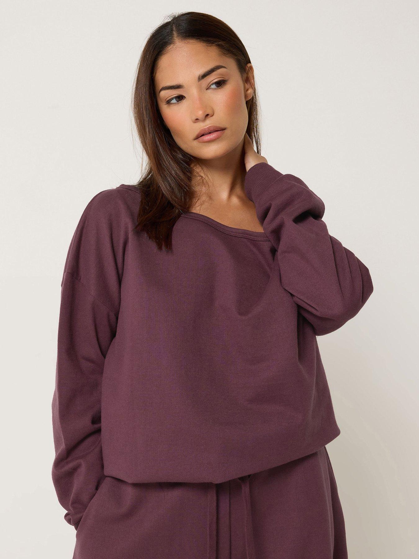 PixieGirl Petite Off The Shoulder Slouch Sweatshirt - Purple