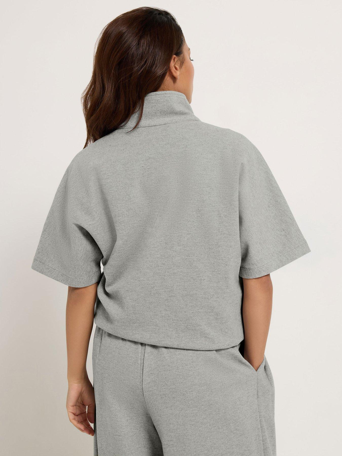 Image 2 of 4 of PixieGirl Petite Brushed Funnel Neck Short Sleeve Jacket - Grey
