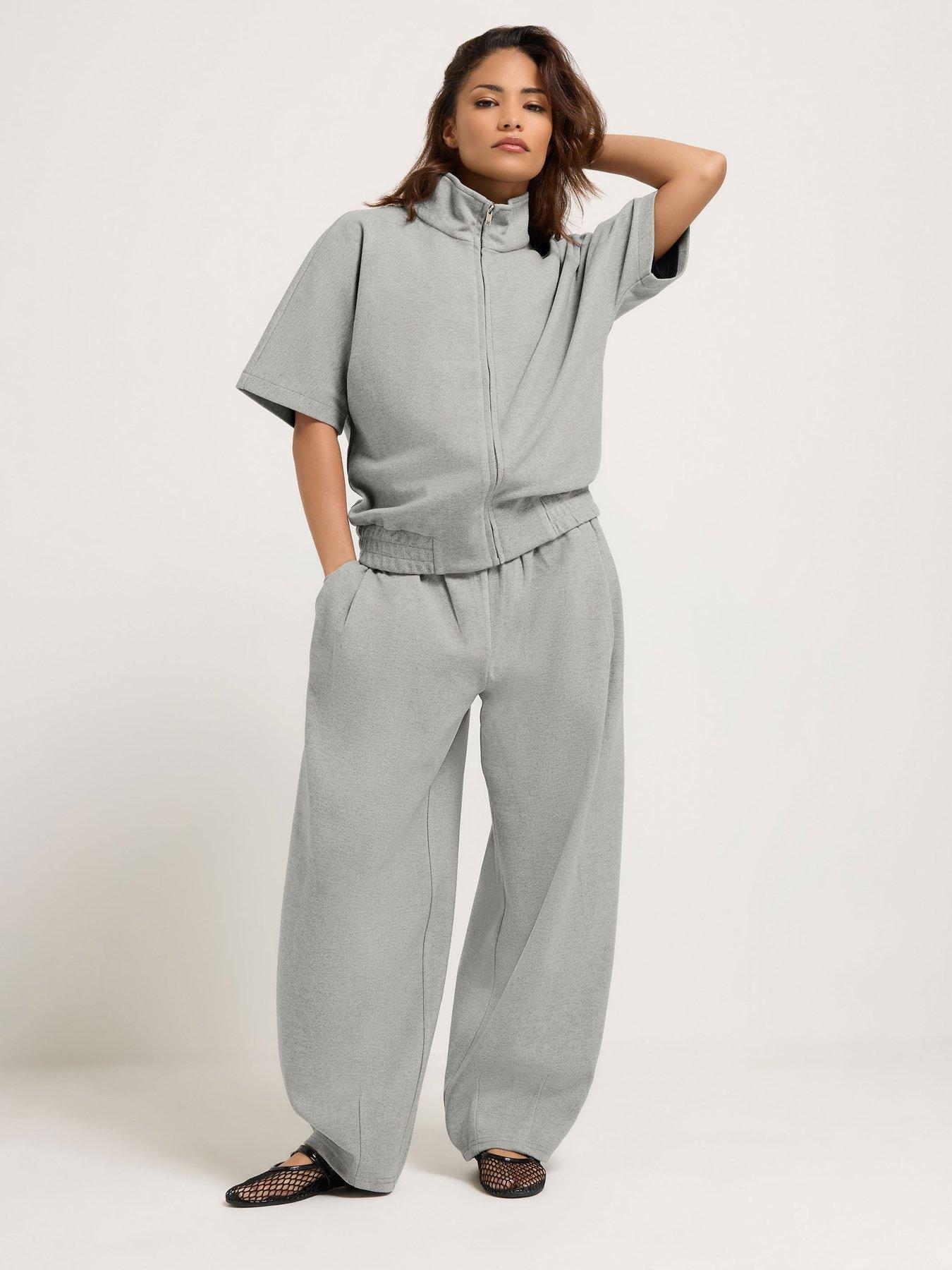 Image 3 of 4 of PixieGirl Petite Brushed Funnel Neck Short Sleeve Jacket - Grey