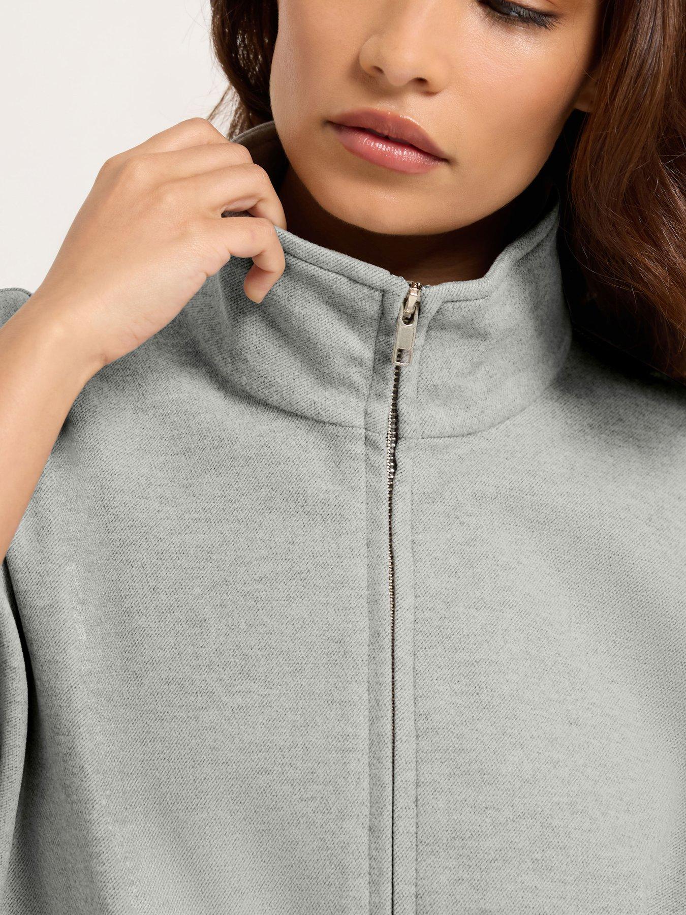 Image 4 of 4 of PixieGirl Petite Brushed Funnel Neck Short Sleeve Jacket - Grey