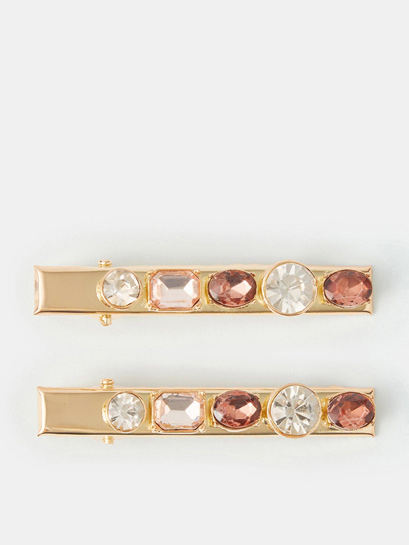 Accessorize Gemstone Barrette Hair Clip Set 2 Pack - Gold