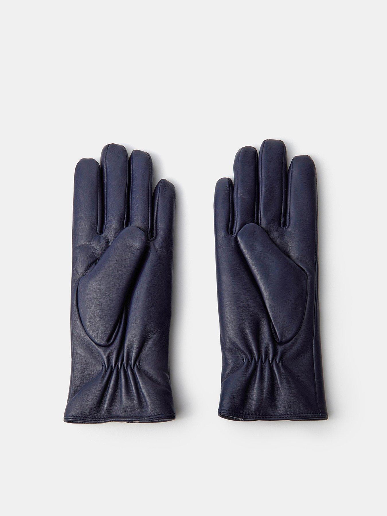 Image 2 of 3 of Accessorize Womens Faux Fur Lined Faux Leather Gloves - Blue