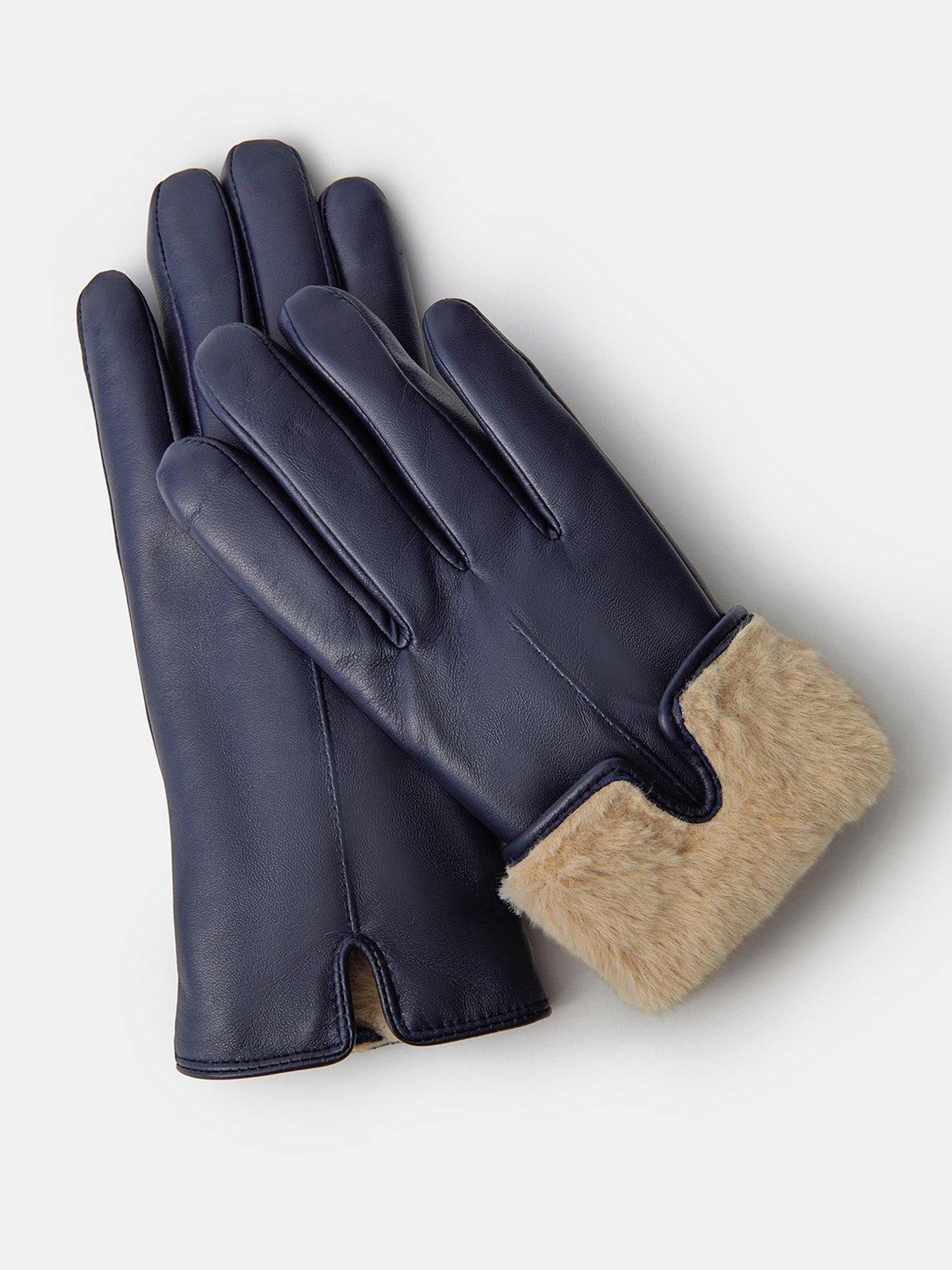 Image 3 of 3 of Accessorize Womens Faux Fur Lined Faux Leather Gloves - Blue