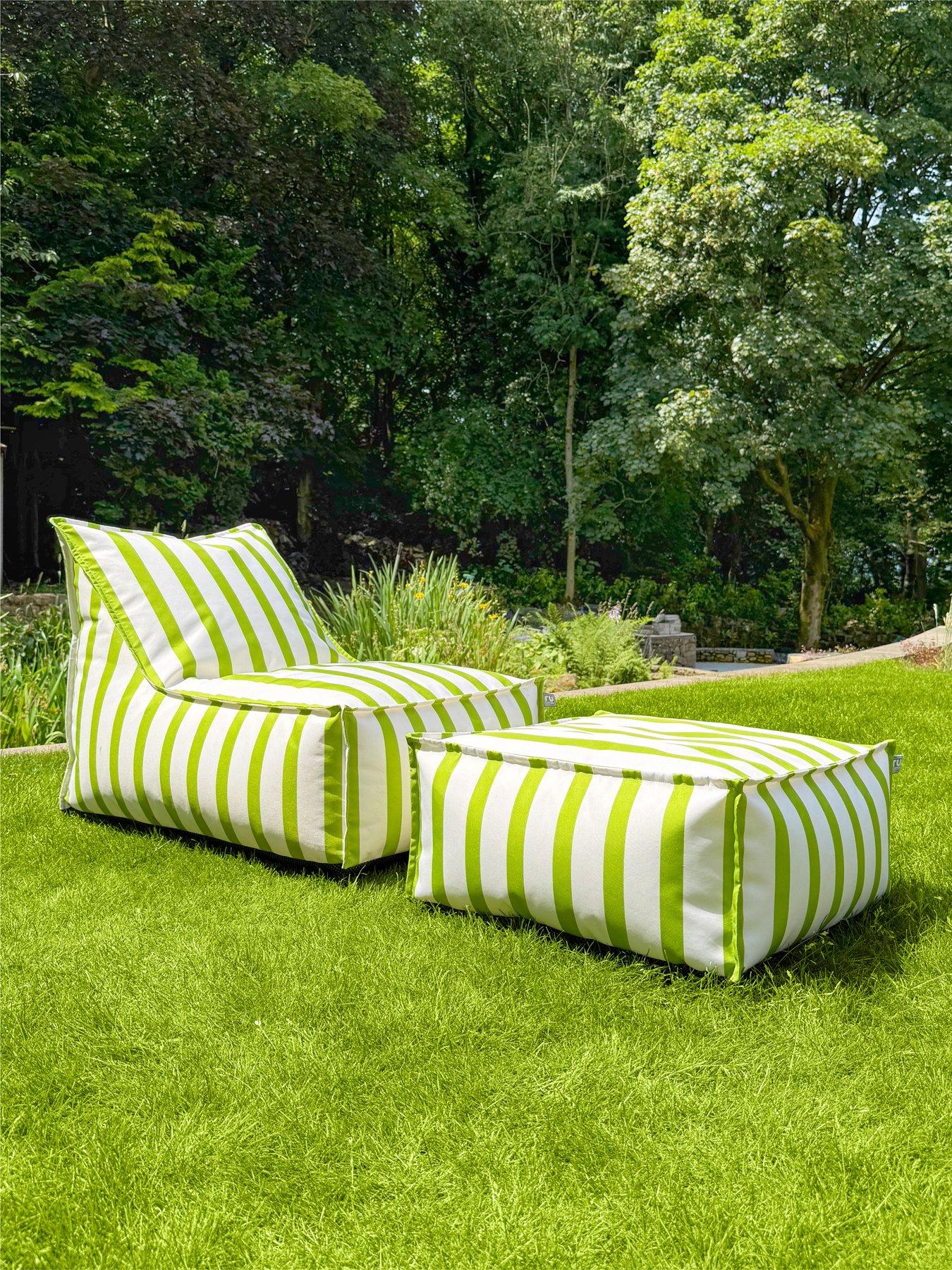 rucomfy Striped Lounger - Olive Green - Matching Ottoman